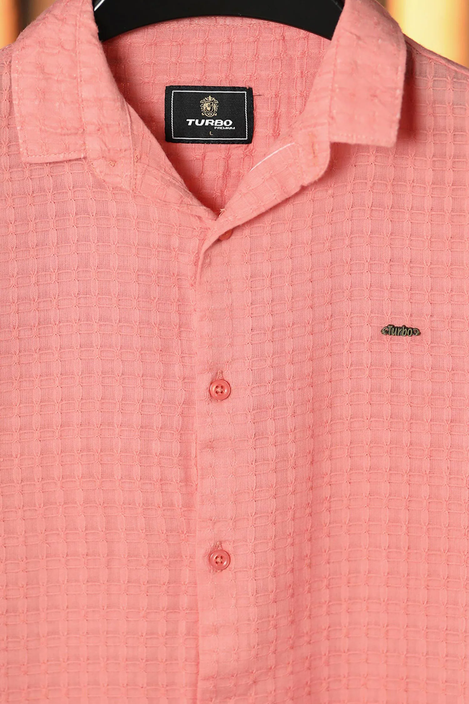Turbo Designer Motif Embossed Casual Shirt In Pastel Pink - Image 3