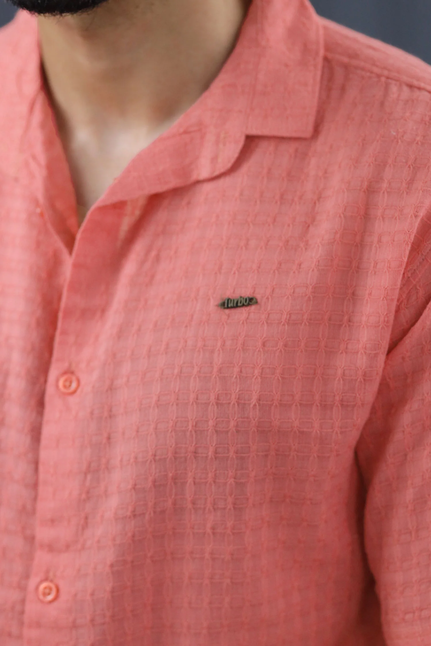 Turbo Designer Motif Embossed Casual Shirt In Pastel Pink - Image 3