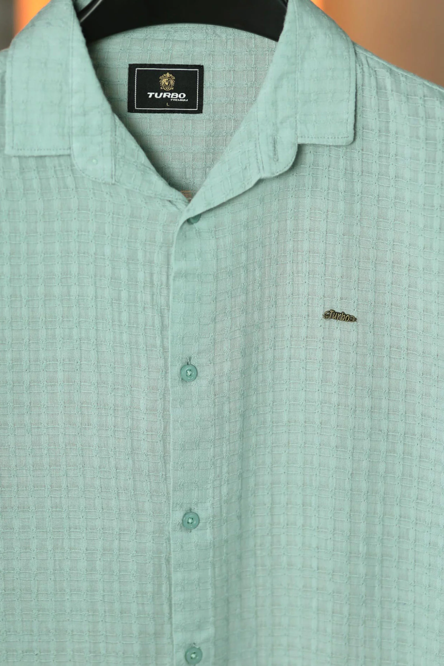 Turbo Designer Motif Embossed Casual Shirt In Sea Foam - Image 2
