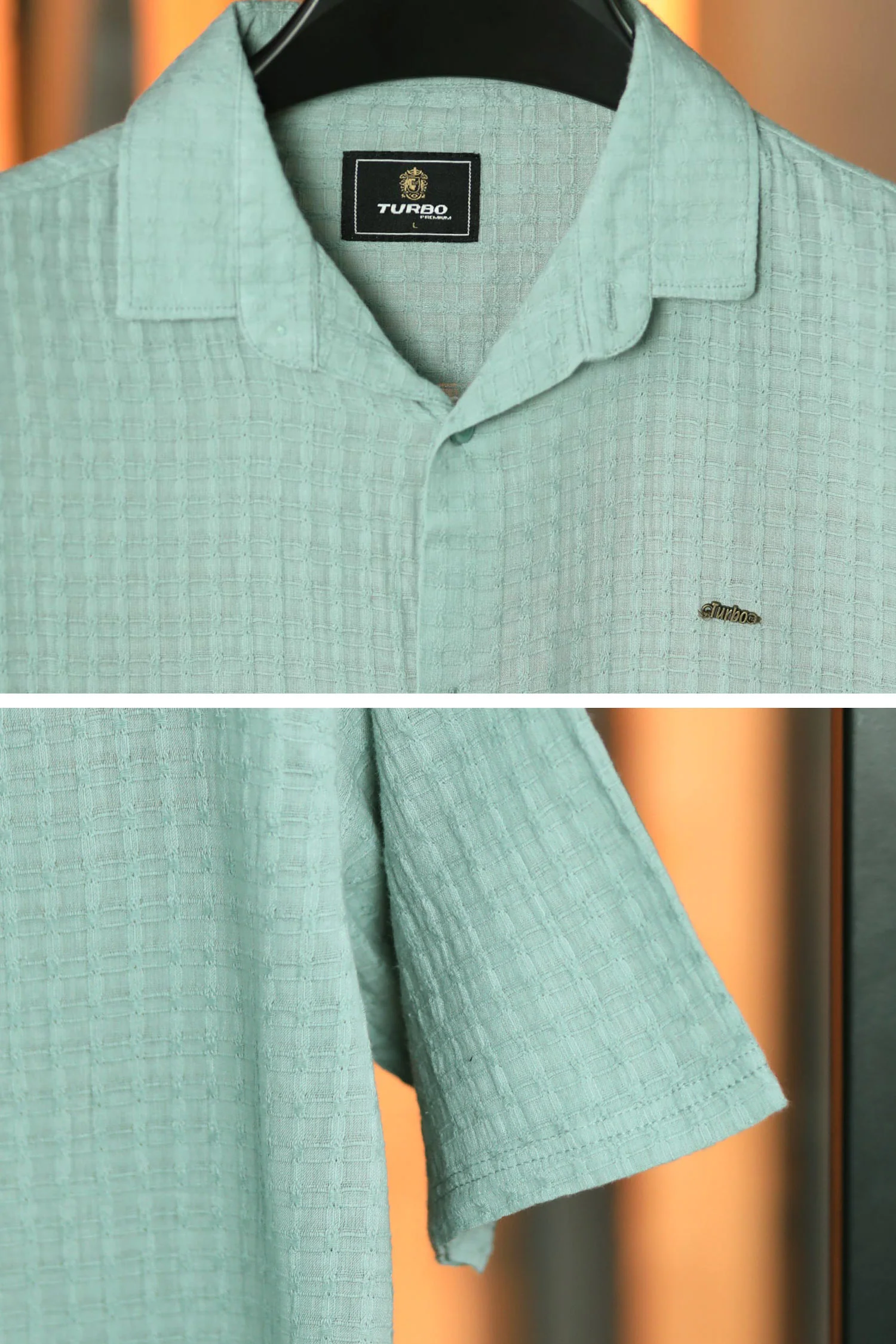 Turbo Designer Motif Embossed Casual Shirt In Sea Foam - Image 3