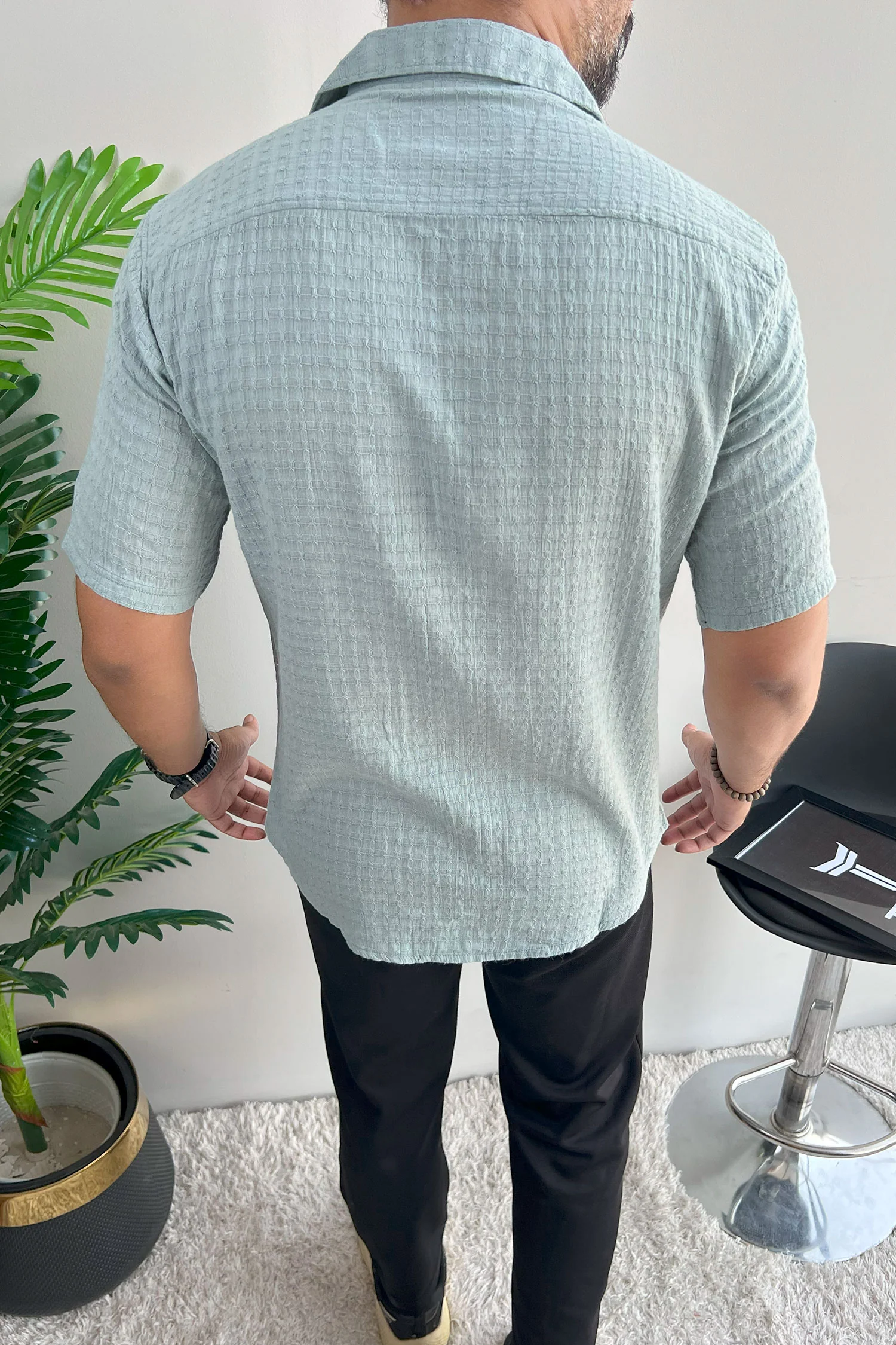 Turbo Designer Motif Embossed Casual Shirt In Sea Foam - Image 4
