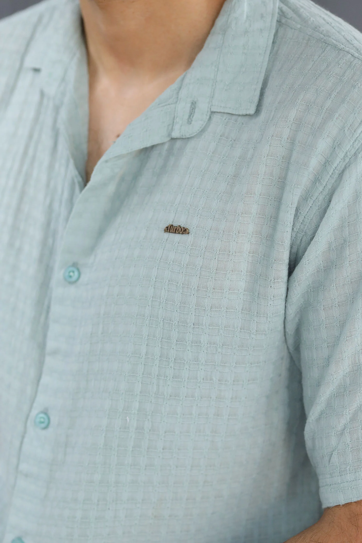Turbo Designer Motif Embossed Casual Shirt In Sea Foam - Image 3