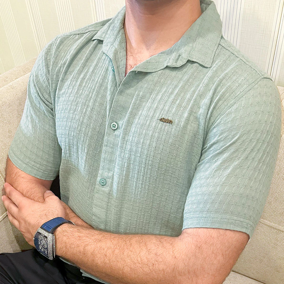 Turbo Designer Motif Embossed Casual Shirt In Sea Foam