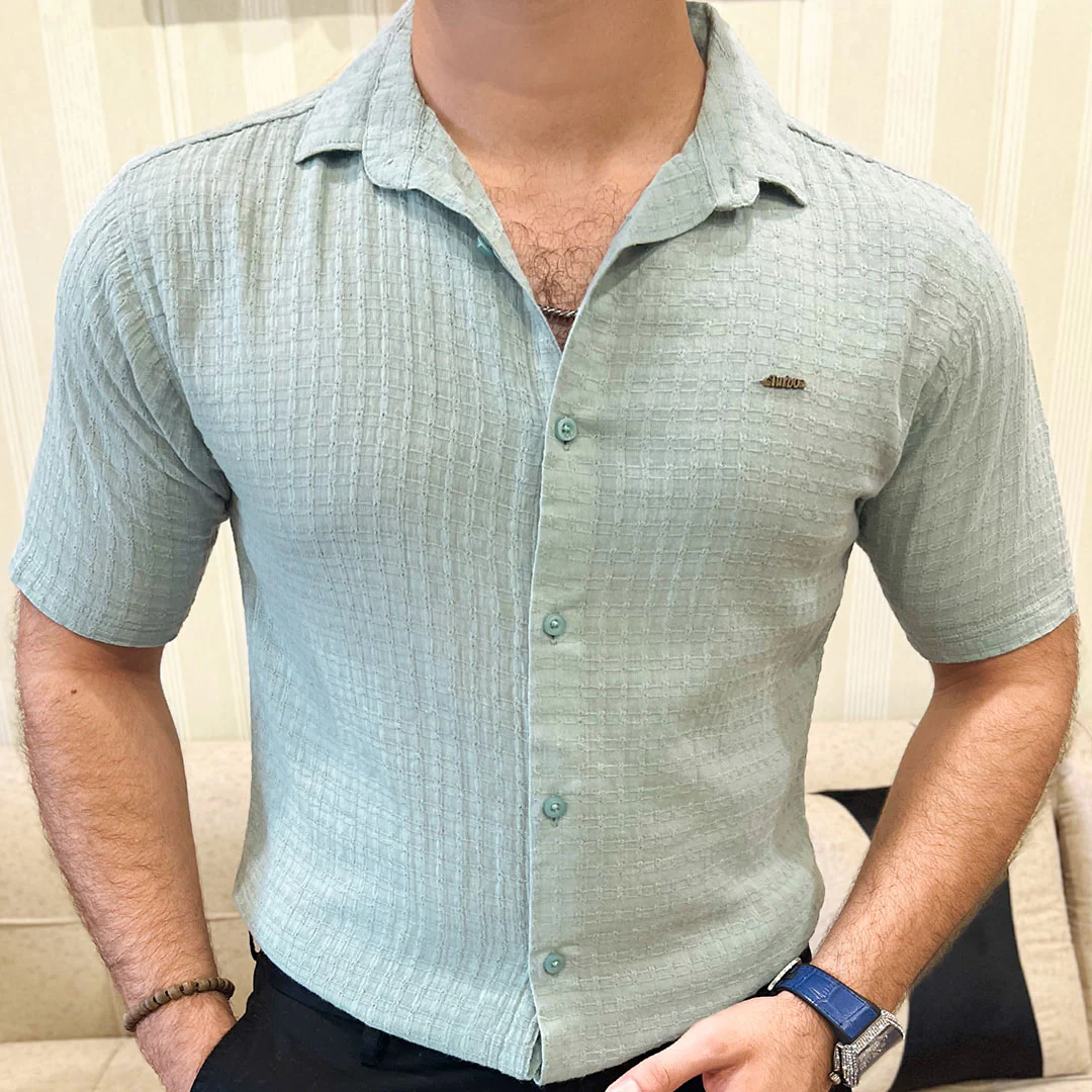 Turbo Designer Motif Embossed Casual Shirt In Sea Foam - Image 4