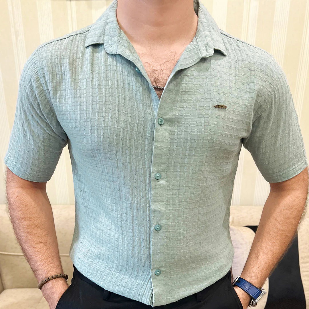 Turbo Designer Motif Embossed Casual Shirt In Sea Foam - Image 5