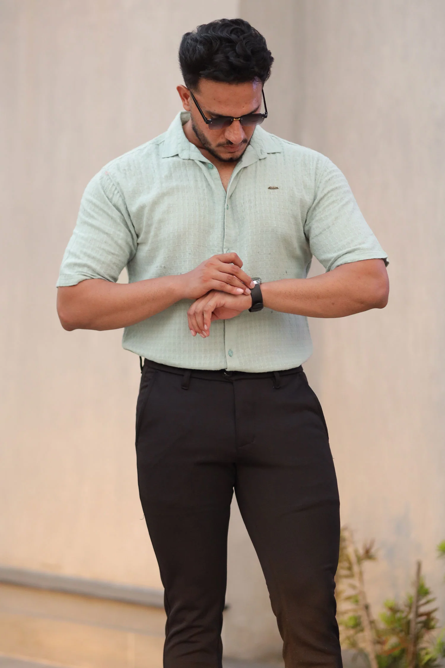 Turbo Designer Motif Embossed Casual Shirt In Sea Foam - Image 2