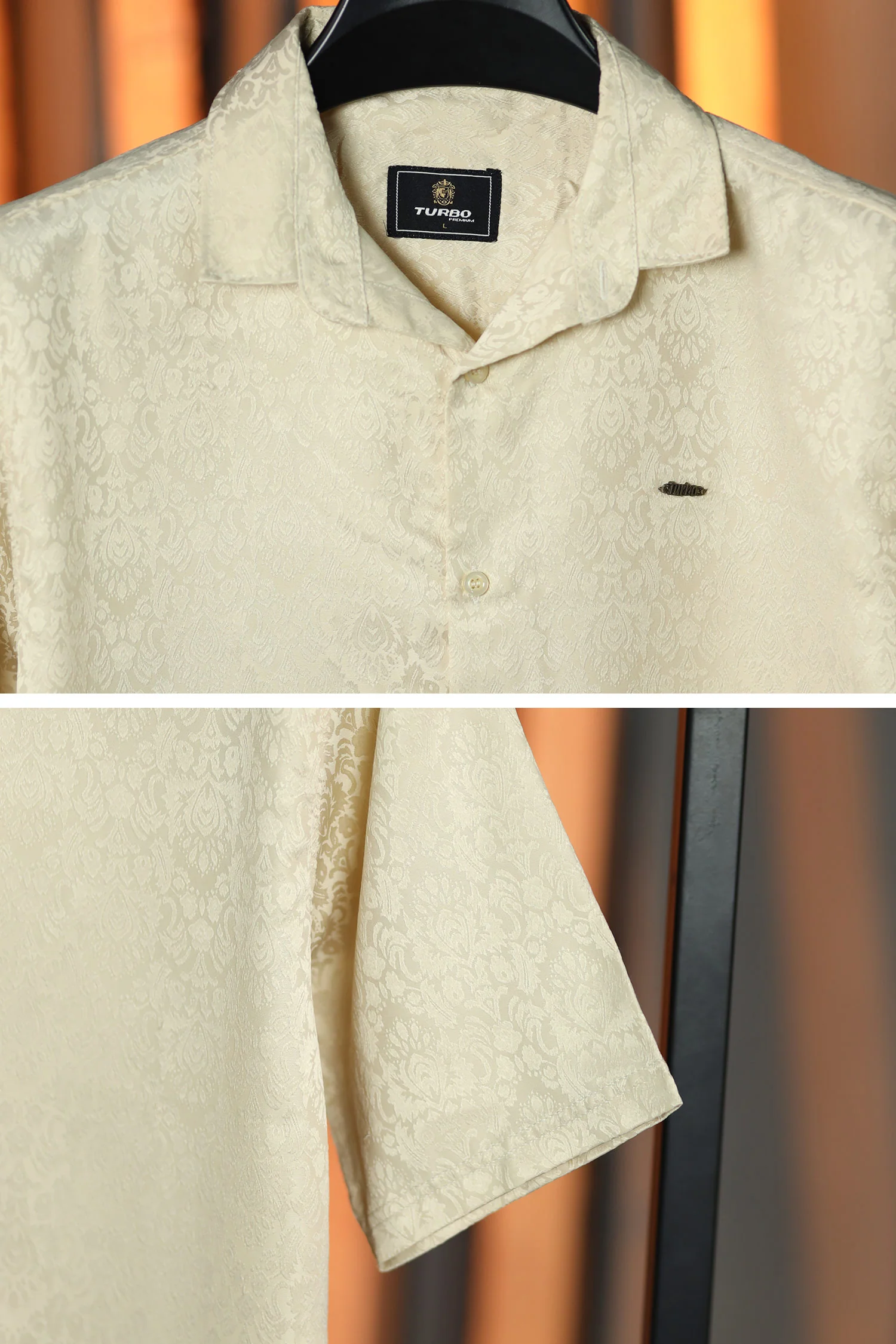Turbo Designer Motif Floral Casual Shirt In Creem - Image 3