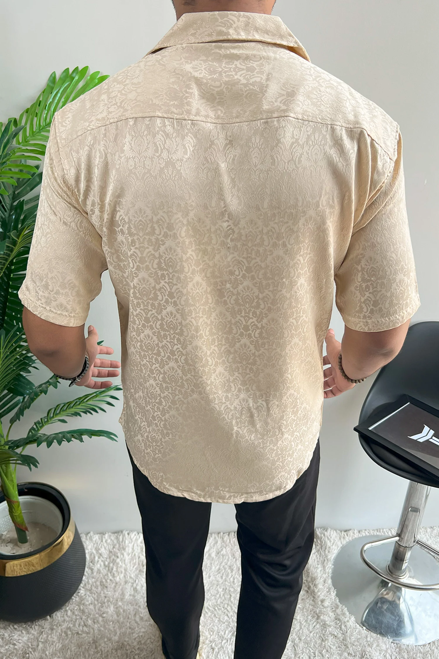 Turbo Designer Motif Floral Casual Shirt In Creem - Image 4