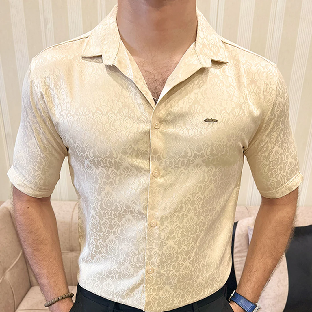 Turbo Designer Motif Floral Casual Shirt In Creem - Image 4