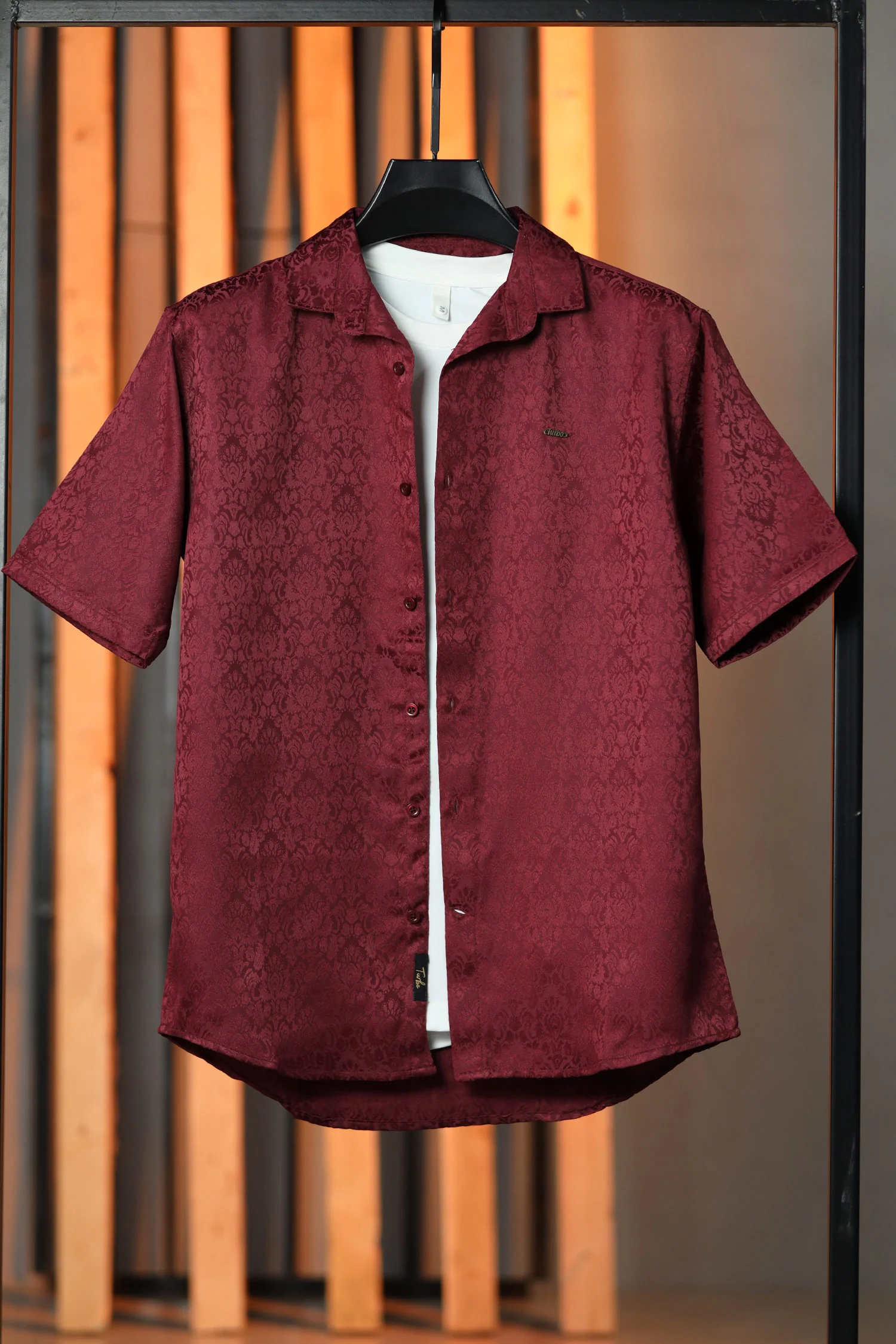 Turbo Designer Motif Floral Casual Shirt In Maroon