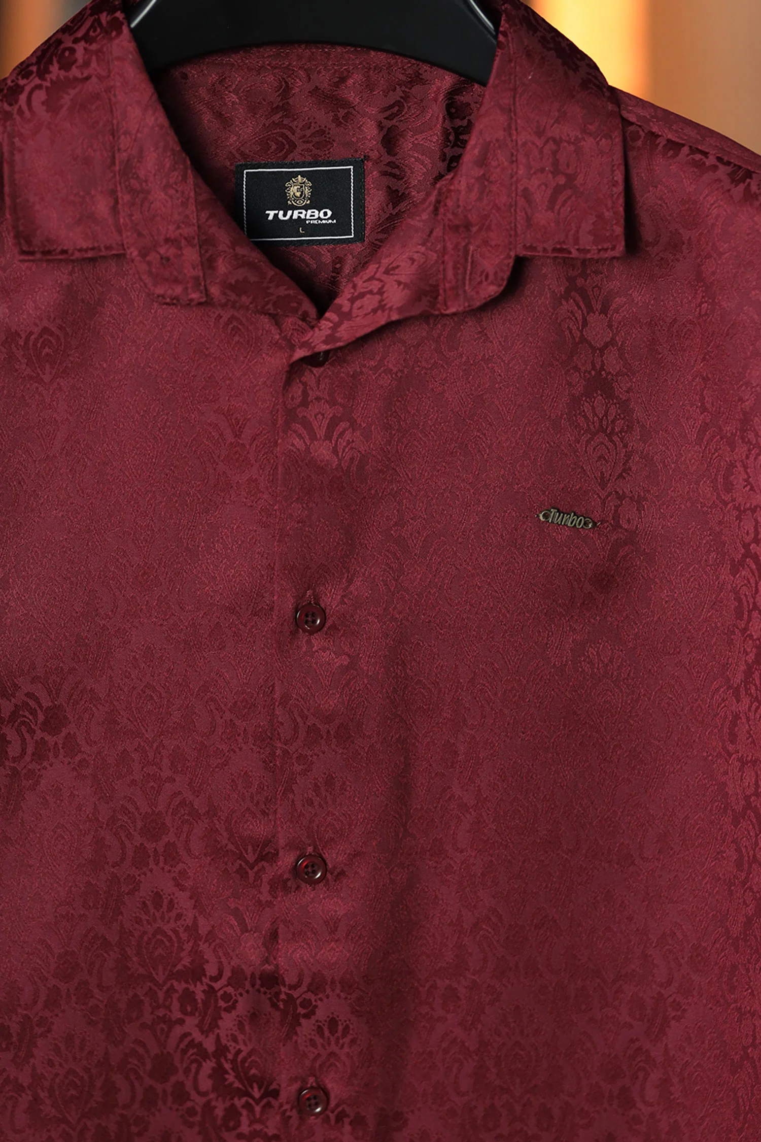 Turbo Designer Motif Floral Casual Shirt In Maroon - Image 2