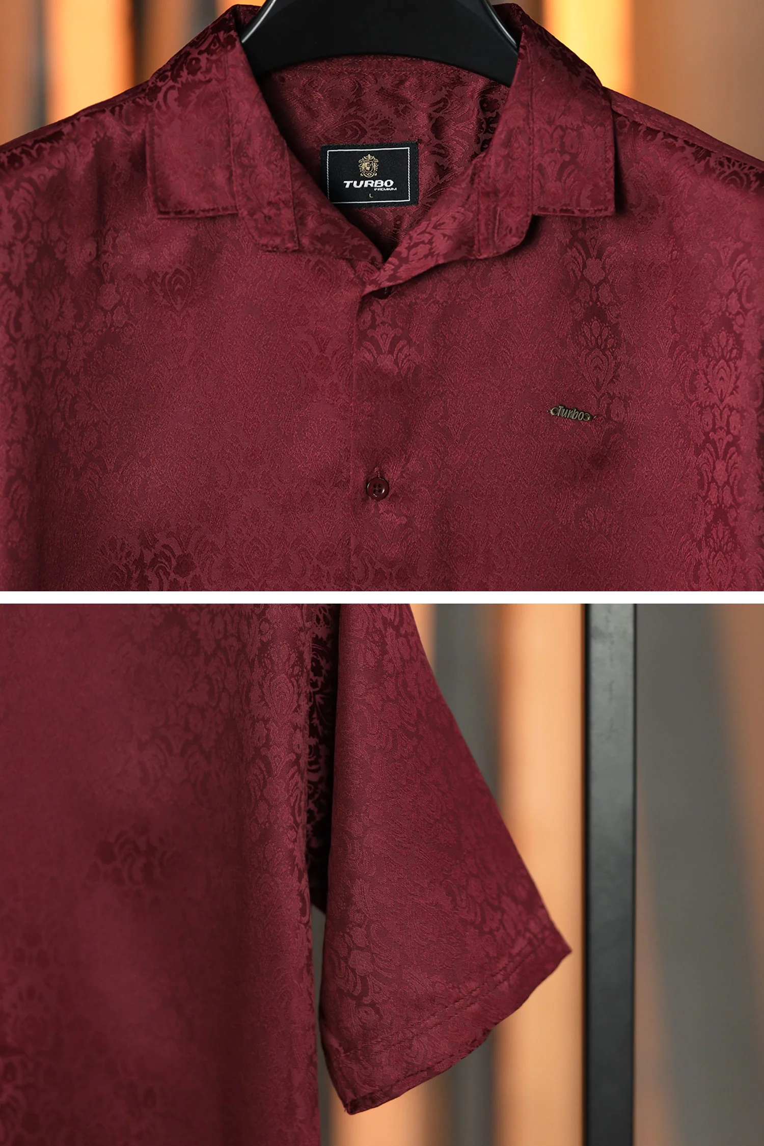 Turbo Designer Motif Floral Casual Shirt In Maroon - Image 3