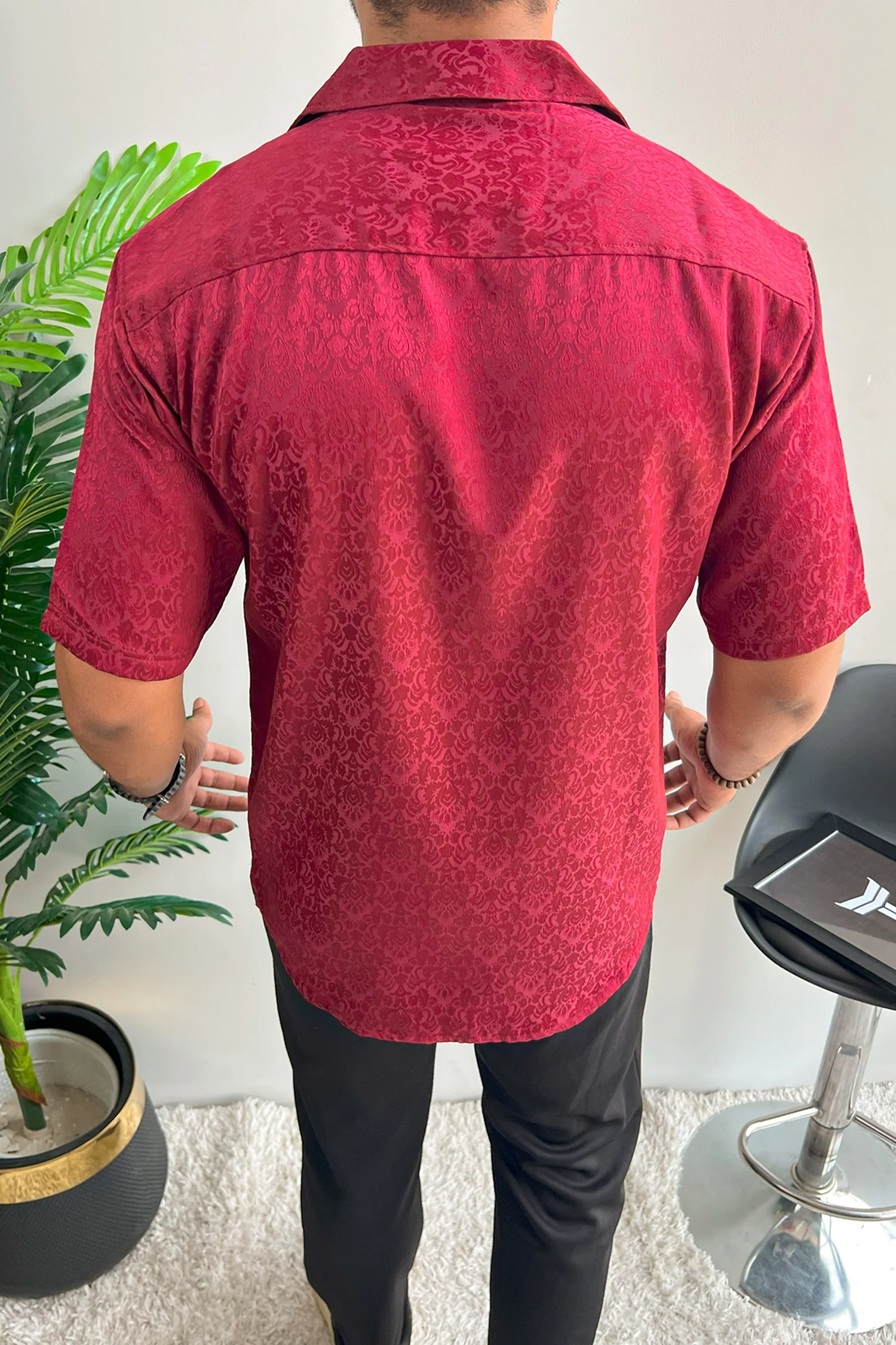 Turbo Designer Motif Floral Casual Shirt In Maroon - Image 4