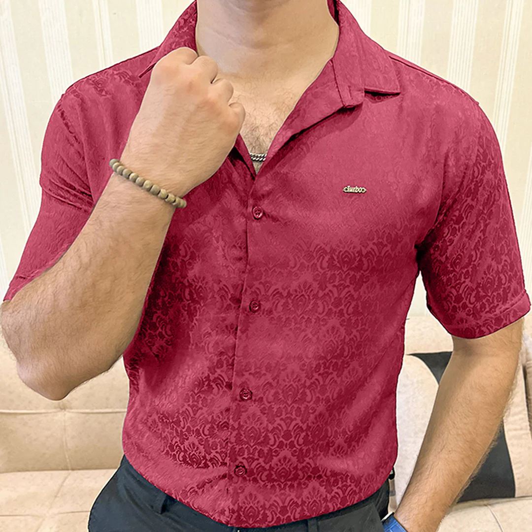 Turbo Designer Motif Floral Casual Shirt In Maroon - Image 2