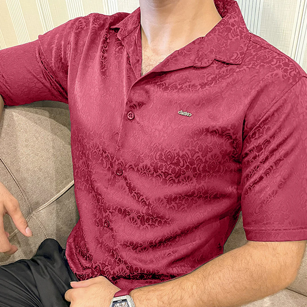 Turbo Designer Motif Floral Casual Shirt In Maroon - Image 3