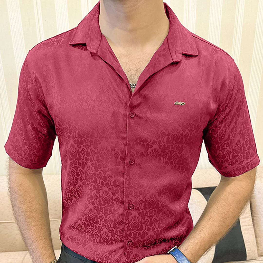 Turbo Designer Motif Floral Casual Shirt In Maroon - Image 4