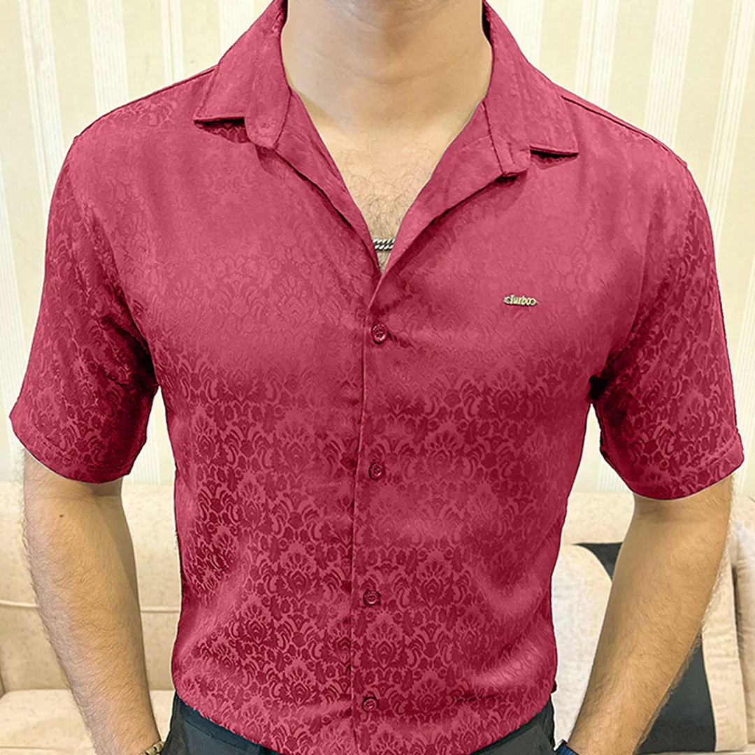Turbo Designer Motif Floral Casual Shirt In Maroon - Image 5