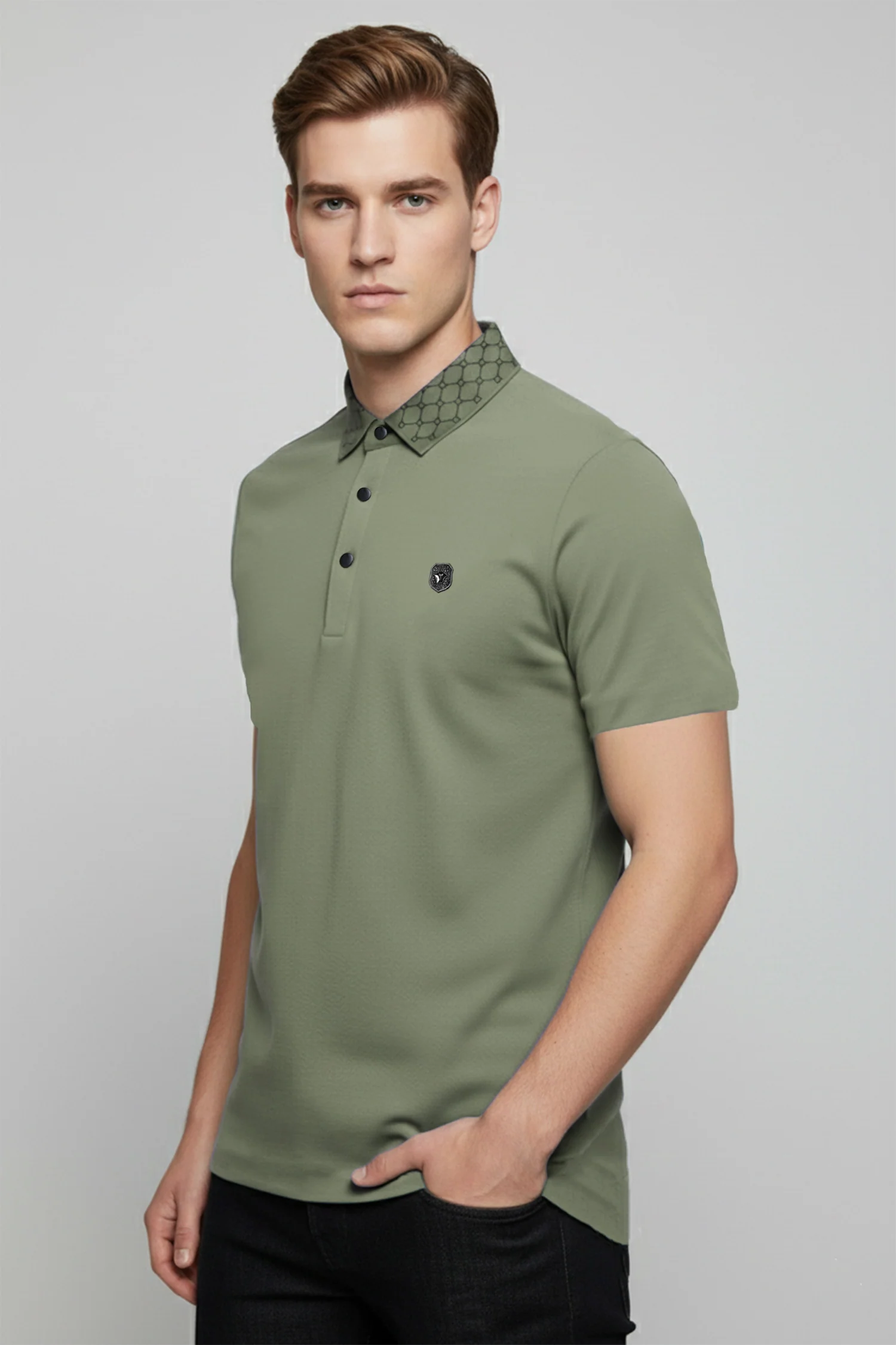 Turbo Diamond Motif Collar Stitchless Men's Polo Shirt - Image 10
