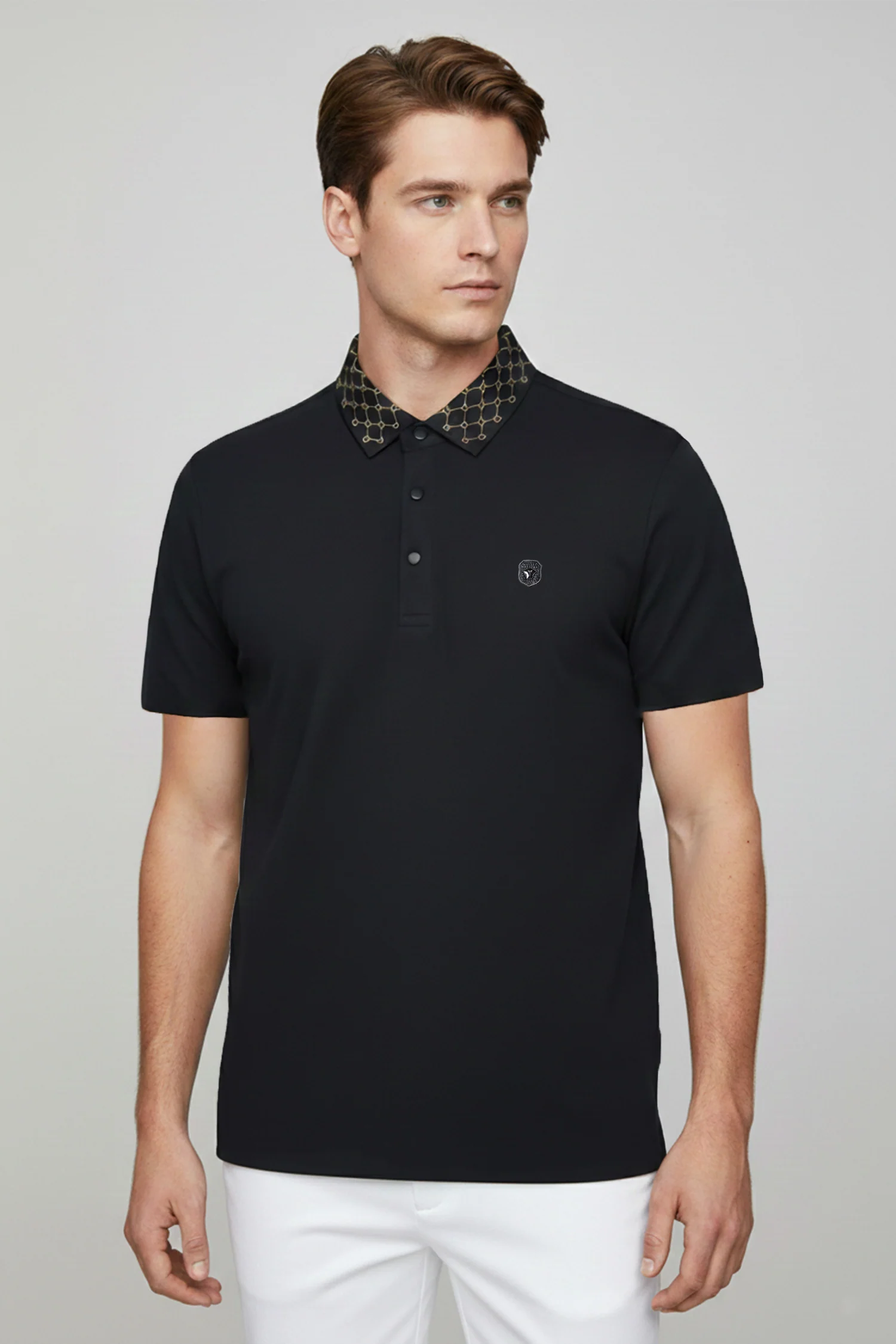 Turbo Diamond Motif Collar Stitchless Men's Polo Shirt In Black