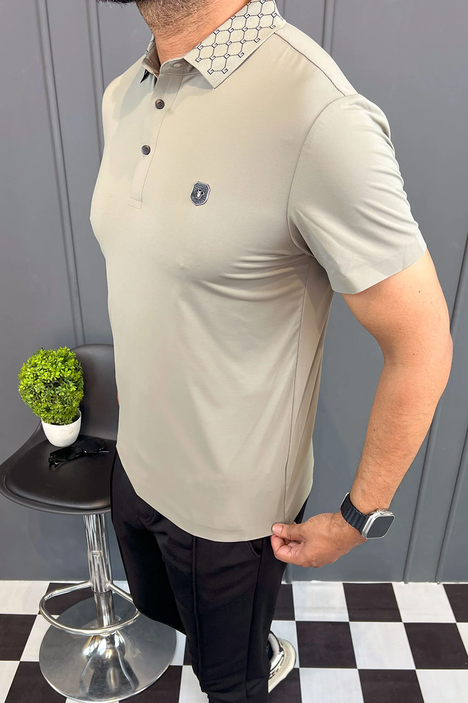 Turbo Diamond Motif Collar Stitchless Men's Polo Shirt - Image 6