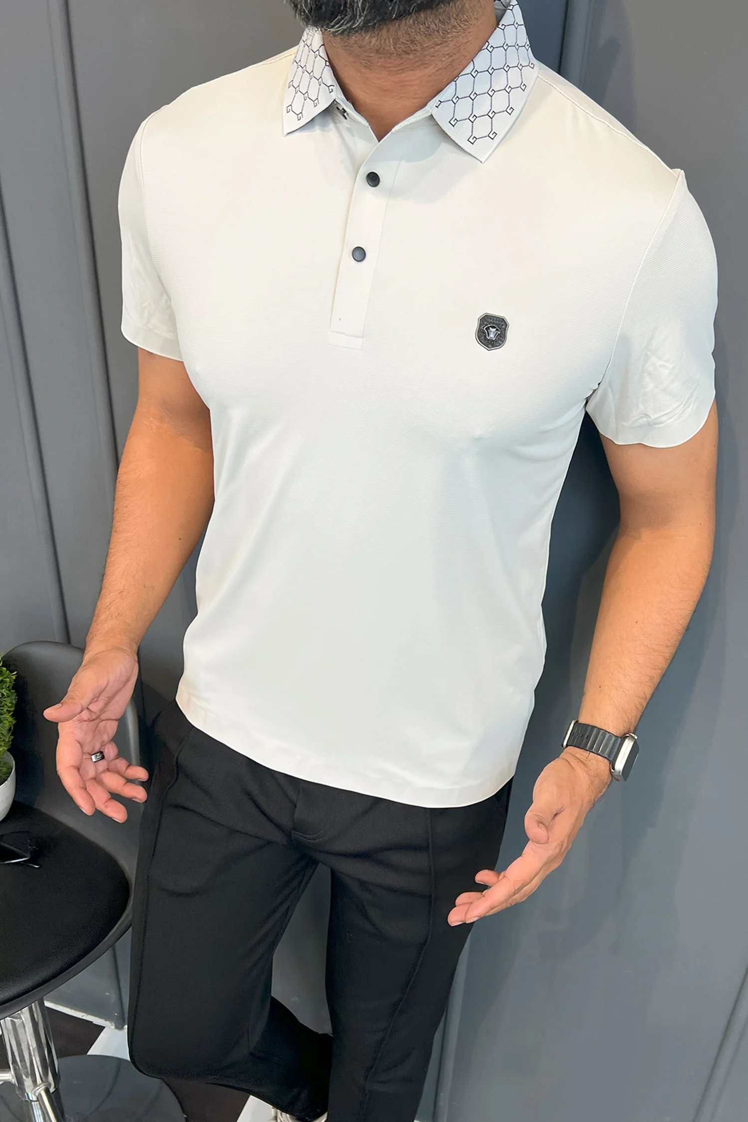 Turbo Diamond Motif Collar Stitchless Men's Polo Shirt - Image 7