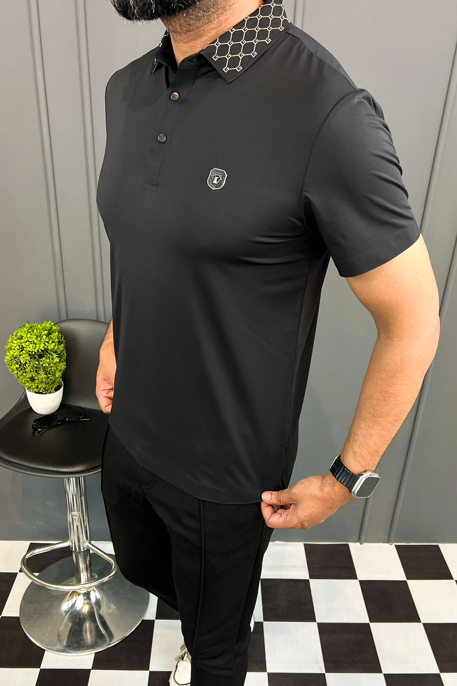 Turbo Diamond Motif Collar Stitchless Men's Polo Shirt - Image 15