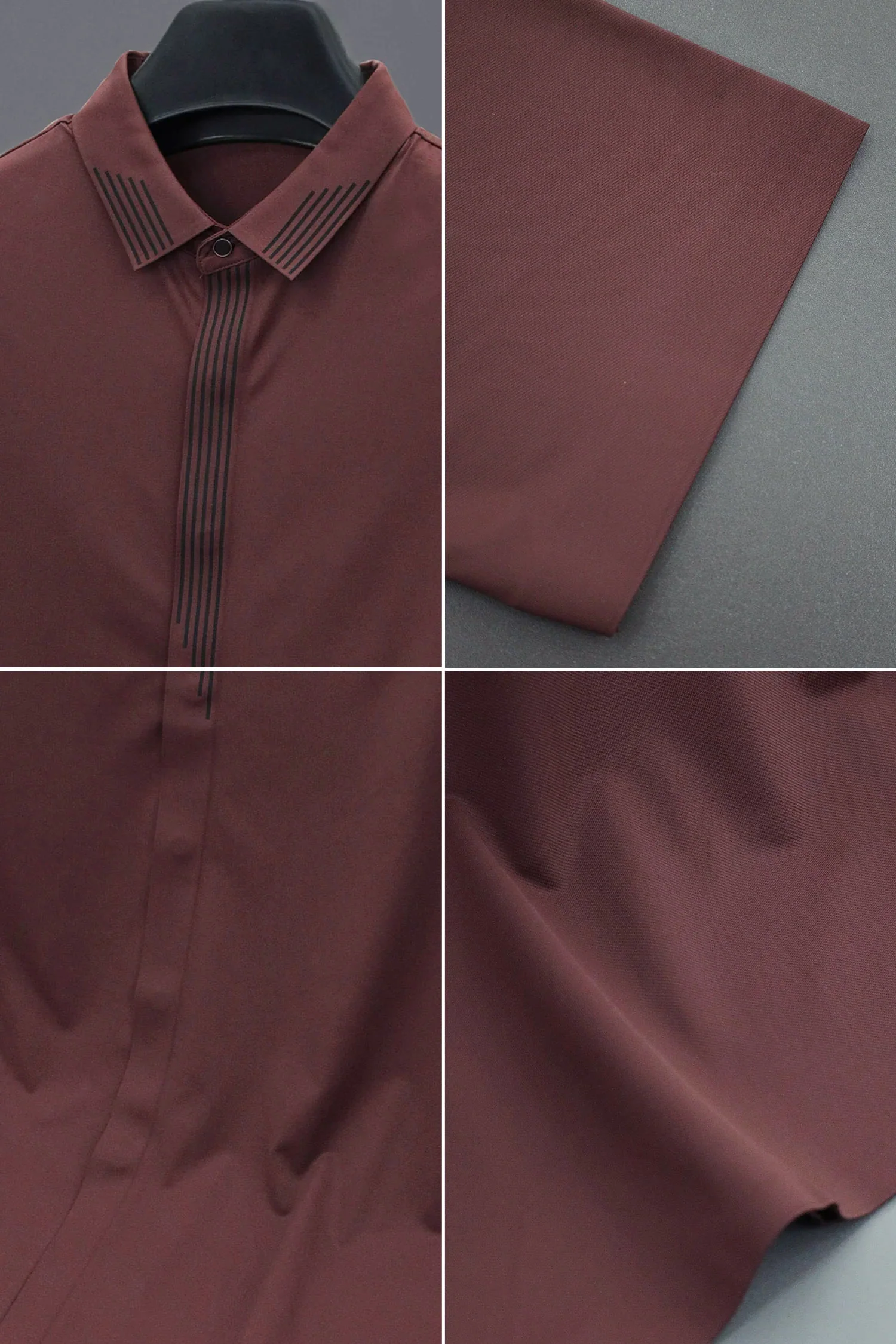 Turbo Distinct Striped Design Casual OverShirt In Dark Maroon - Image 3