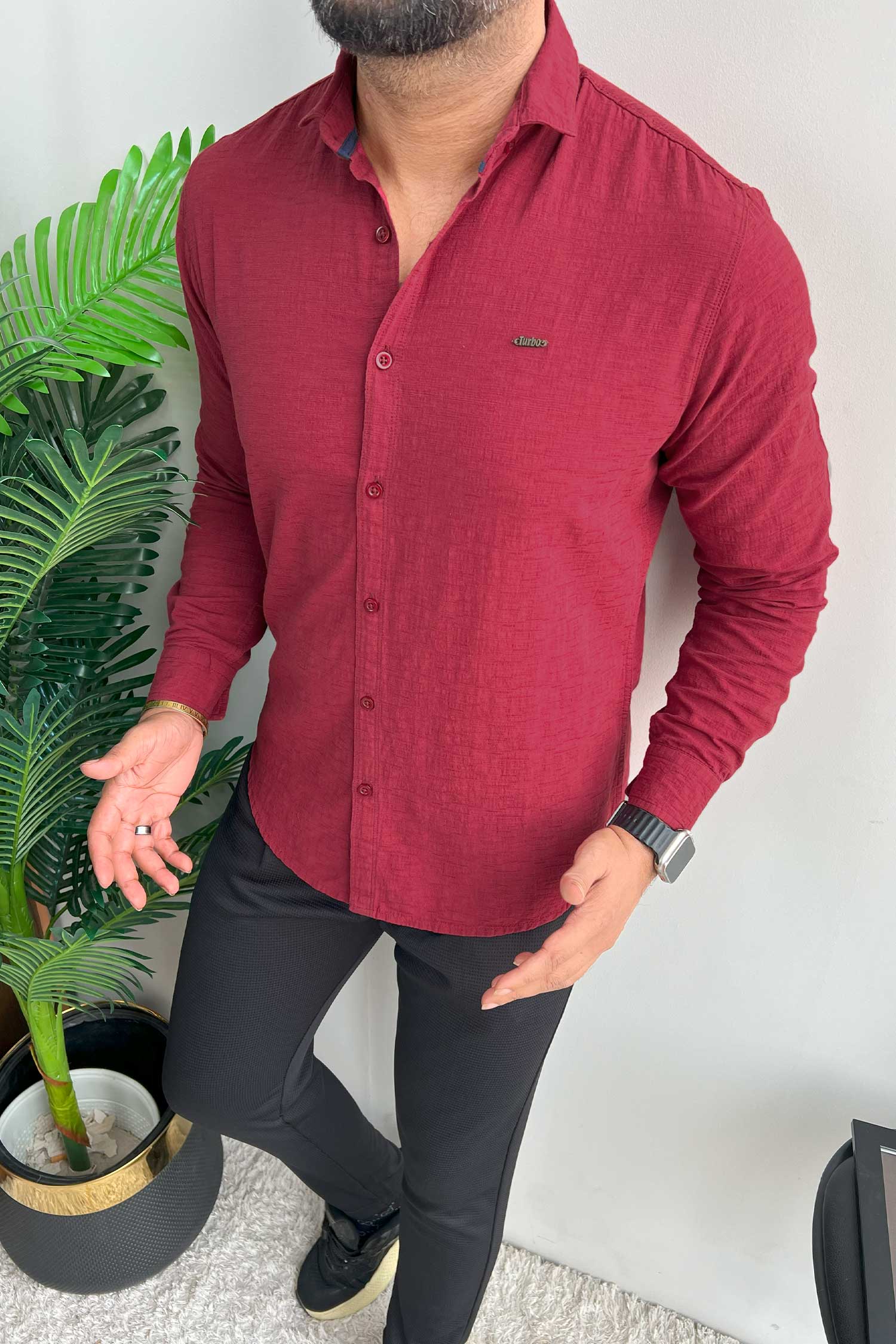 Turbo Dobby Textured Long Sleeve Cotton Casual Shirt - Image 8