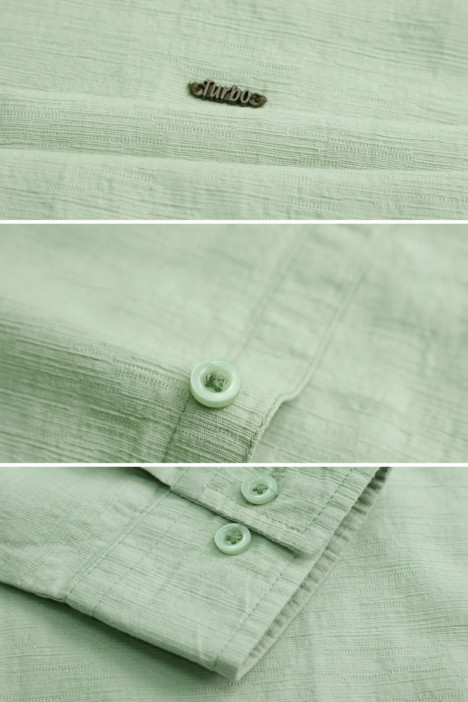 Turbo Dobby Textured Long Sleeve Cotton Casual Shirt In Mint Green - Image 3