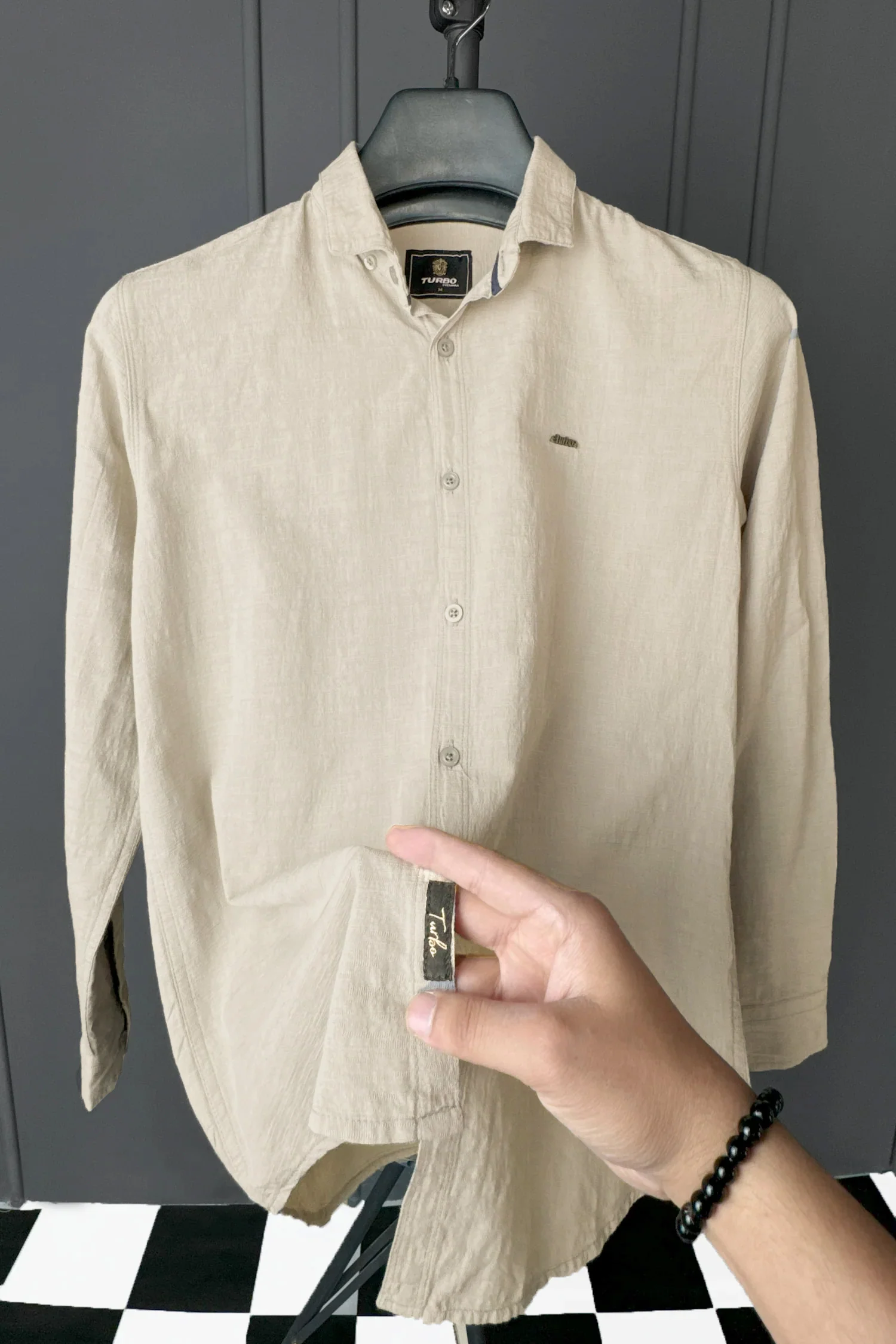 Turbo Dobby Textured Long Sleeve Cotton Casual Shirt In Slate Grey - Image 4