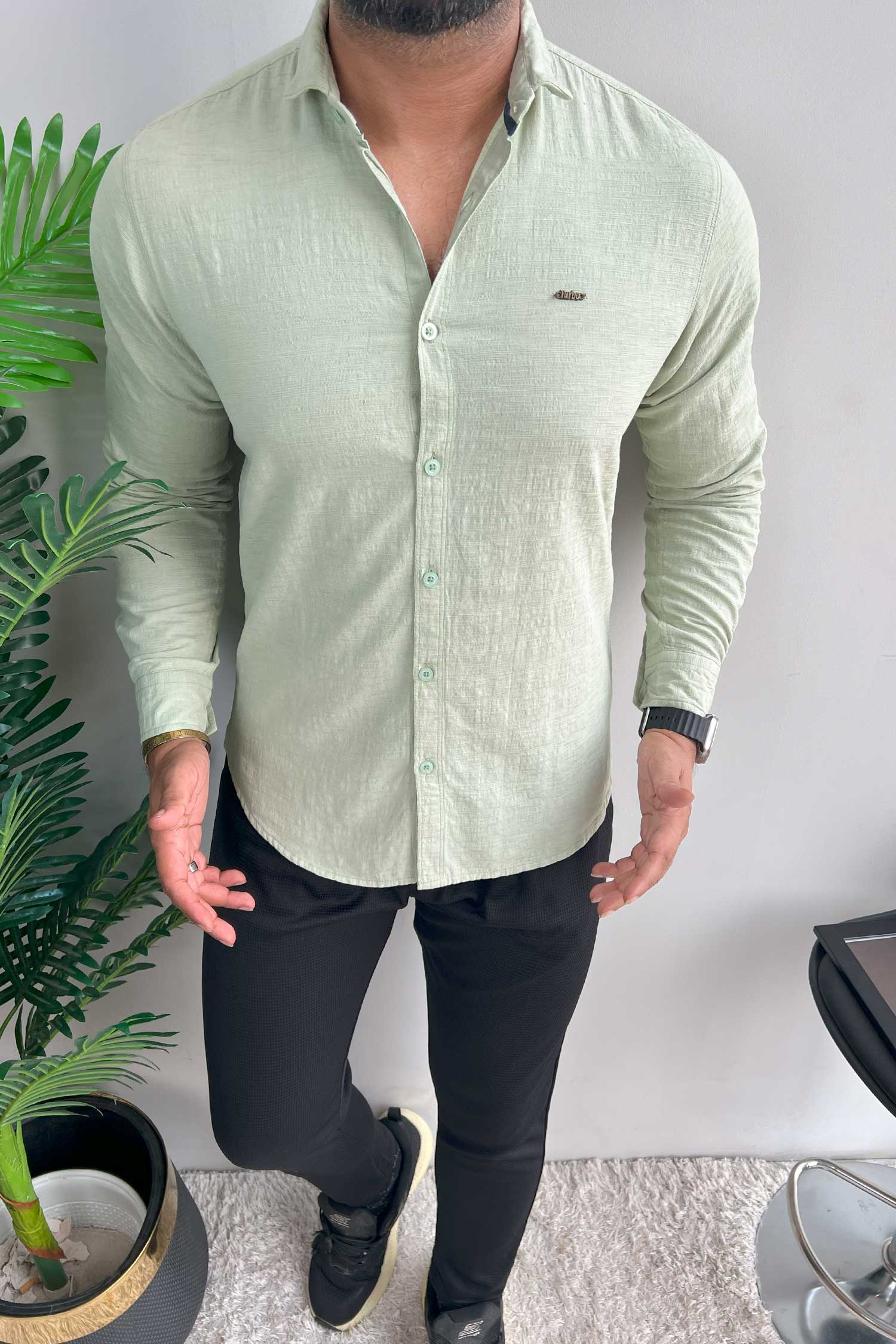 Turbo Dobby Textured Long Sleeve Cotton Casual Shirt - Image 4