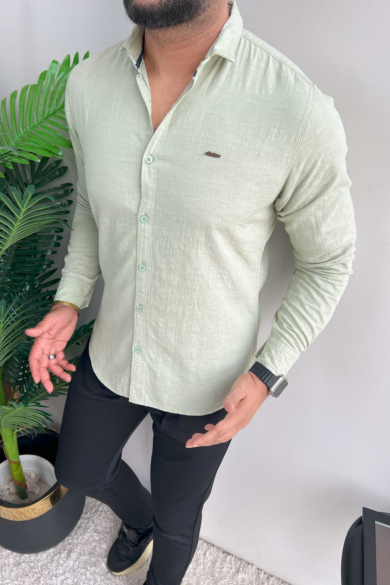 Turbo Dobby Textured Long Sleeve Cotton Casual Shirt - Image 5