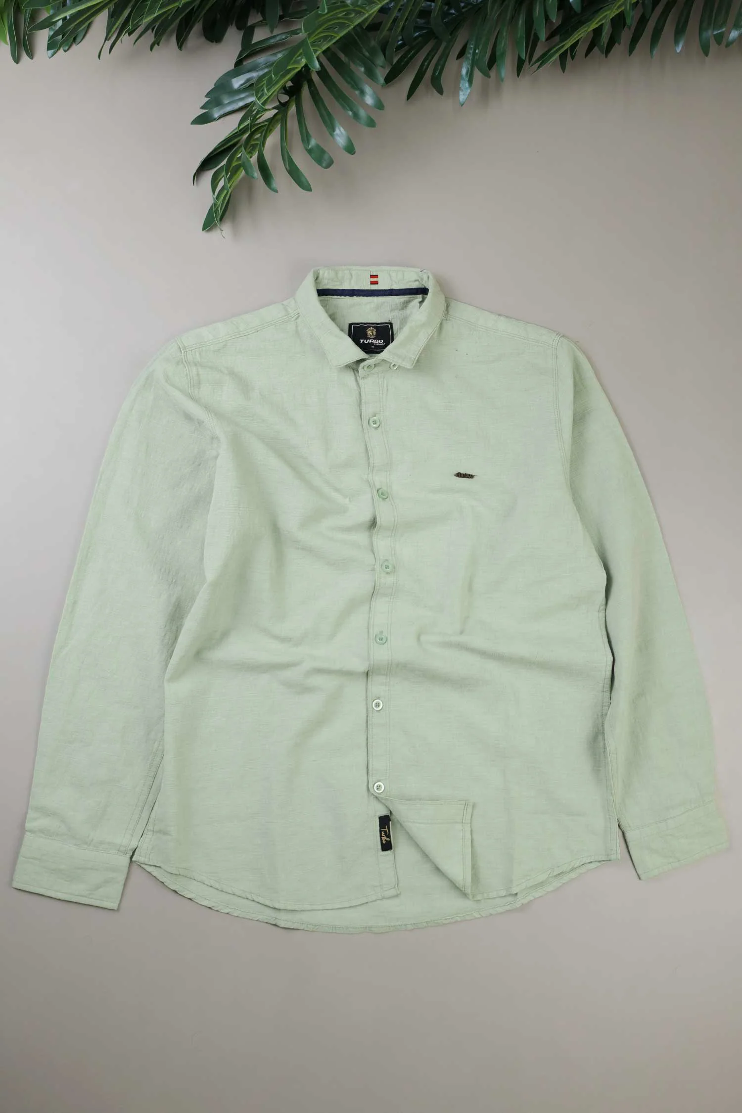 Turbo Dobby Textured Long Sleeve Cotton Casual Shirt In Mint Green - Image 2