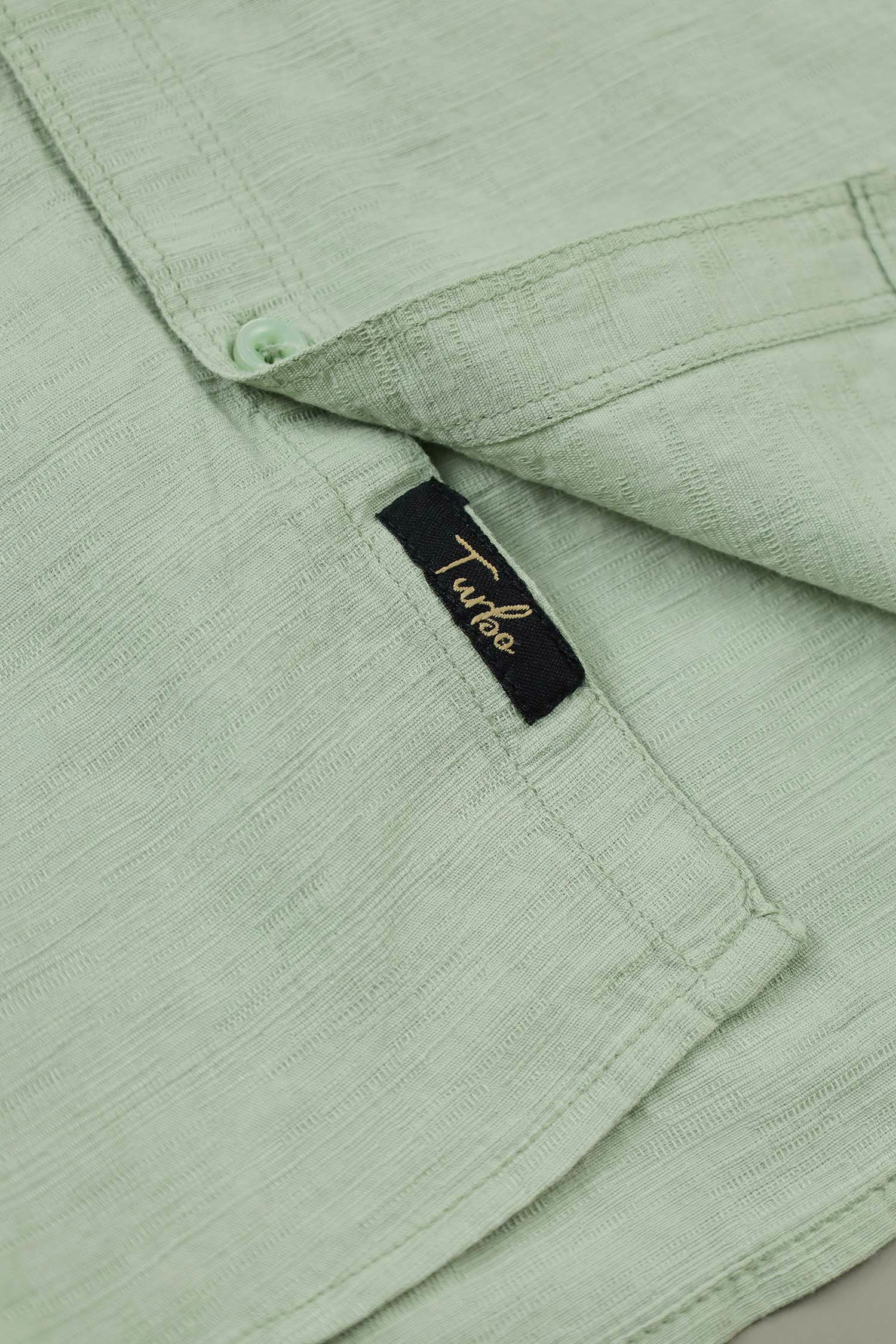Turbo Dobby Textured Long Sleeve Cotton Casual Shirt In Mint Green - Image 3