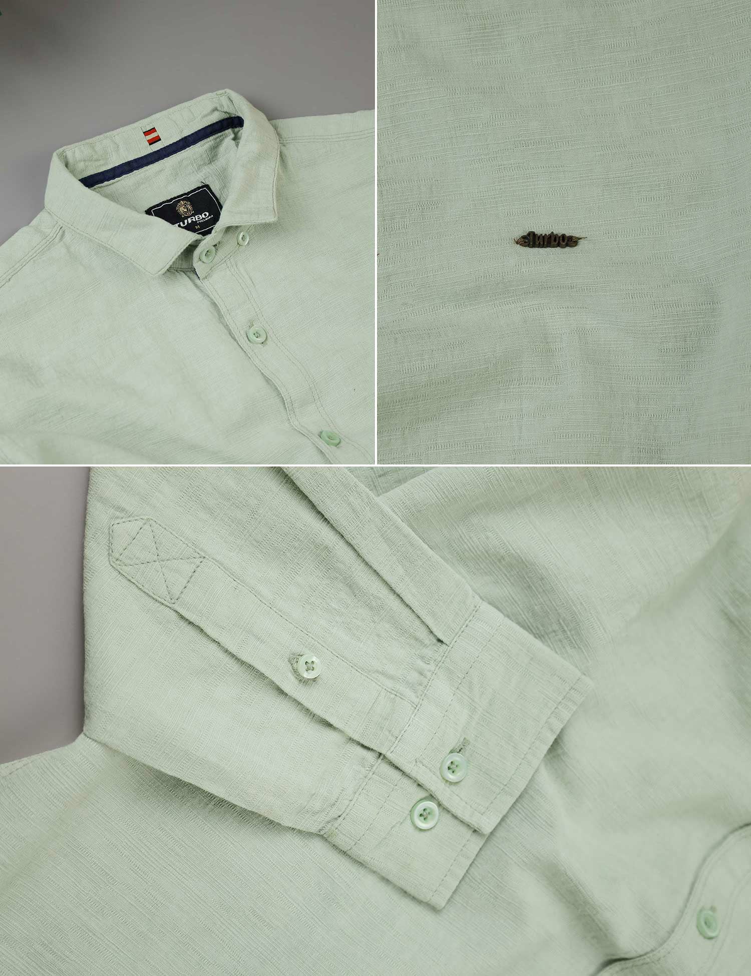 Turbo Dobby Textured Long Sleeve Cotton Casual Shirt In Mint Green - Image 4