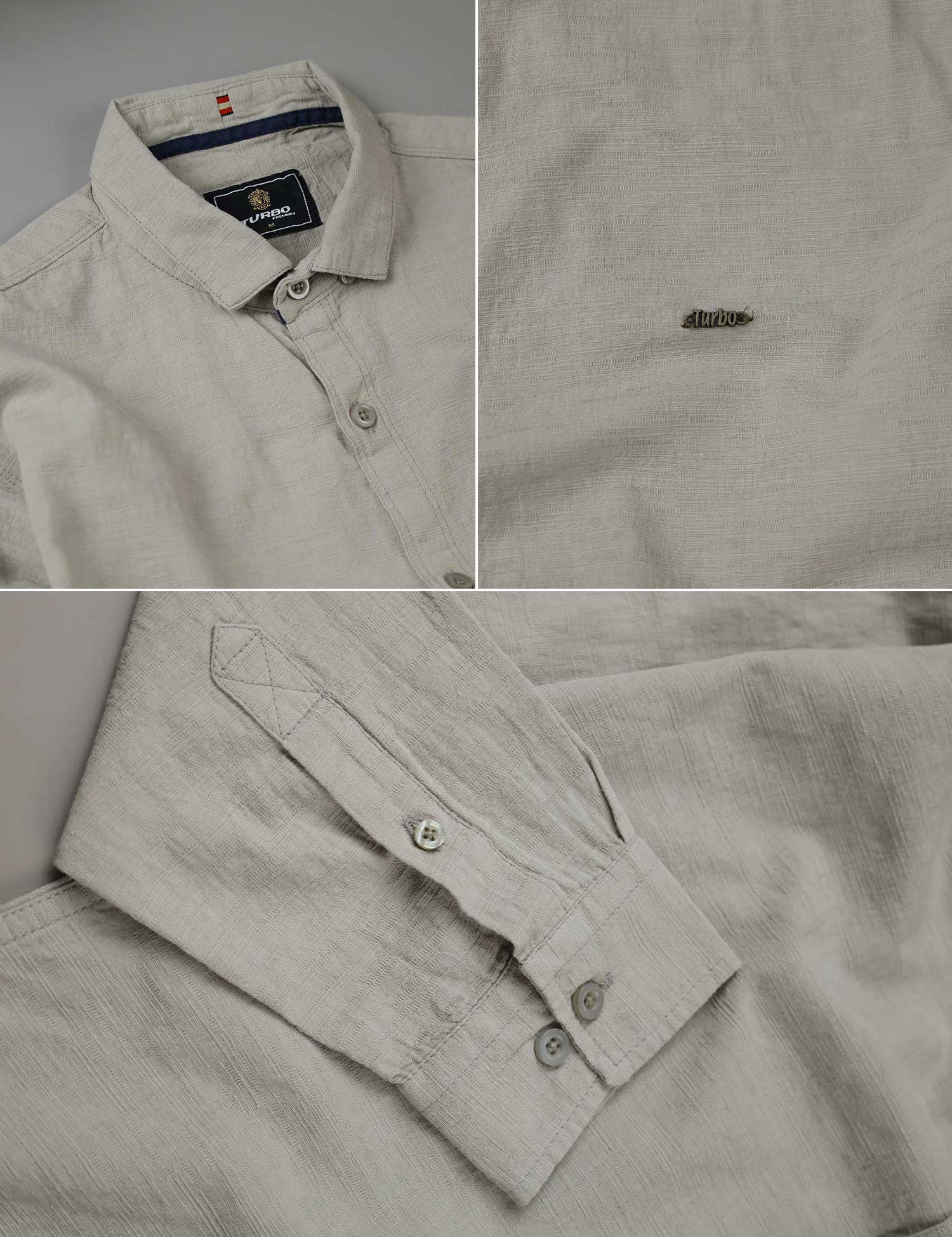 Turbo Dobby Textured Long Sleeve Cotton Casual Shirt In Slate Grey - Image 4
