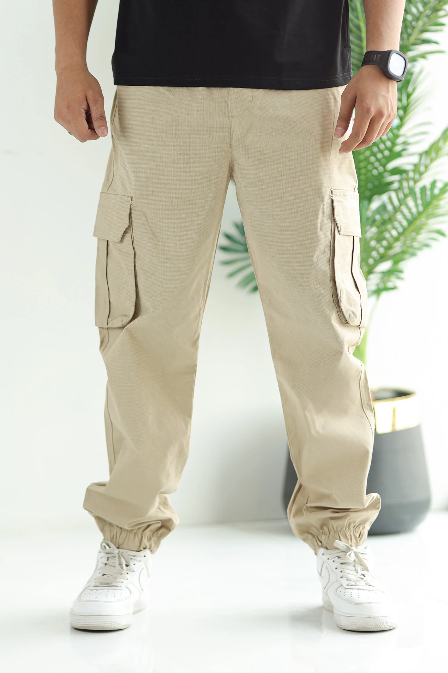 Turbo DrawString Pockets Cotton Cargo Trouser In Skin - Image 2