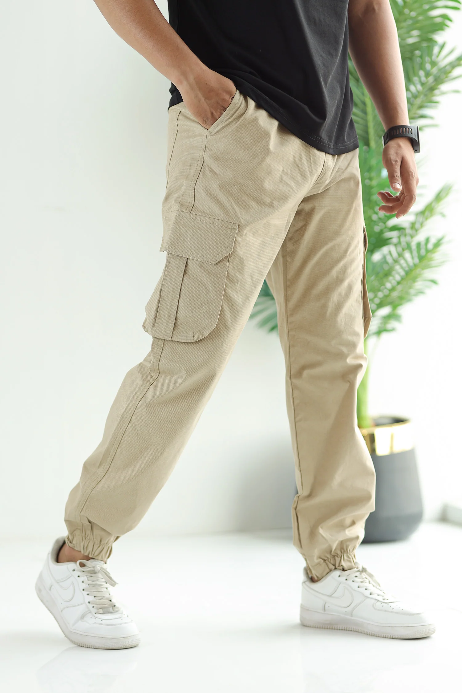 Turbo DrawString Pockets Cotton Cargo Trouser In Skin - Image 3