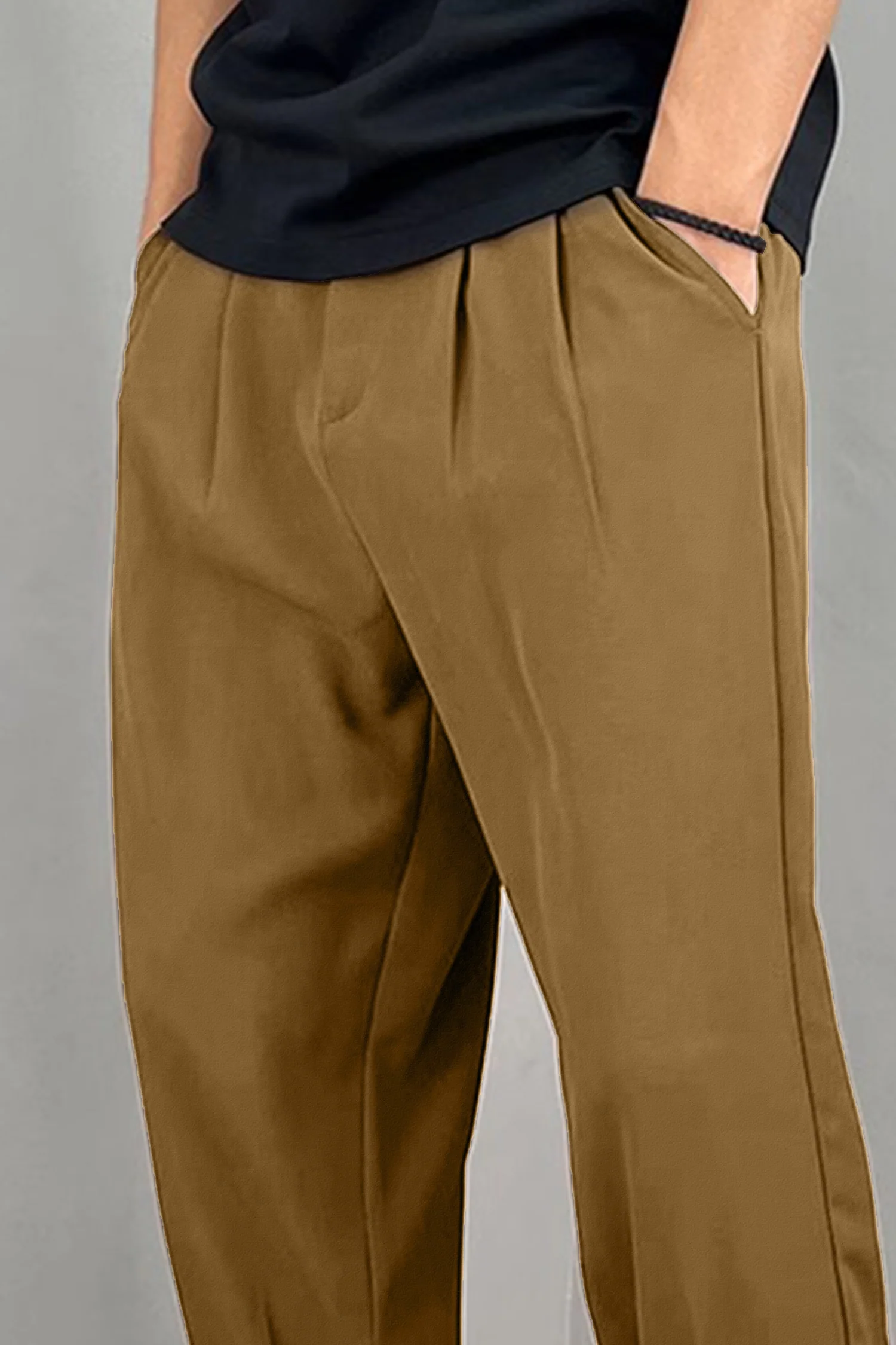 Turbo Elastic Classic Pleated Slimfit Trouser In Camel - Image 2