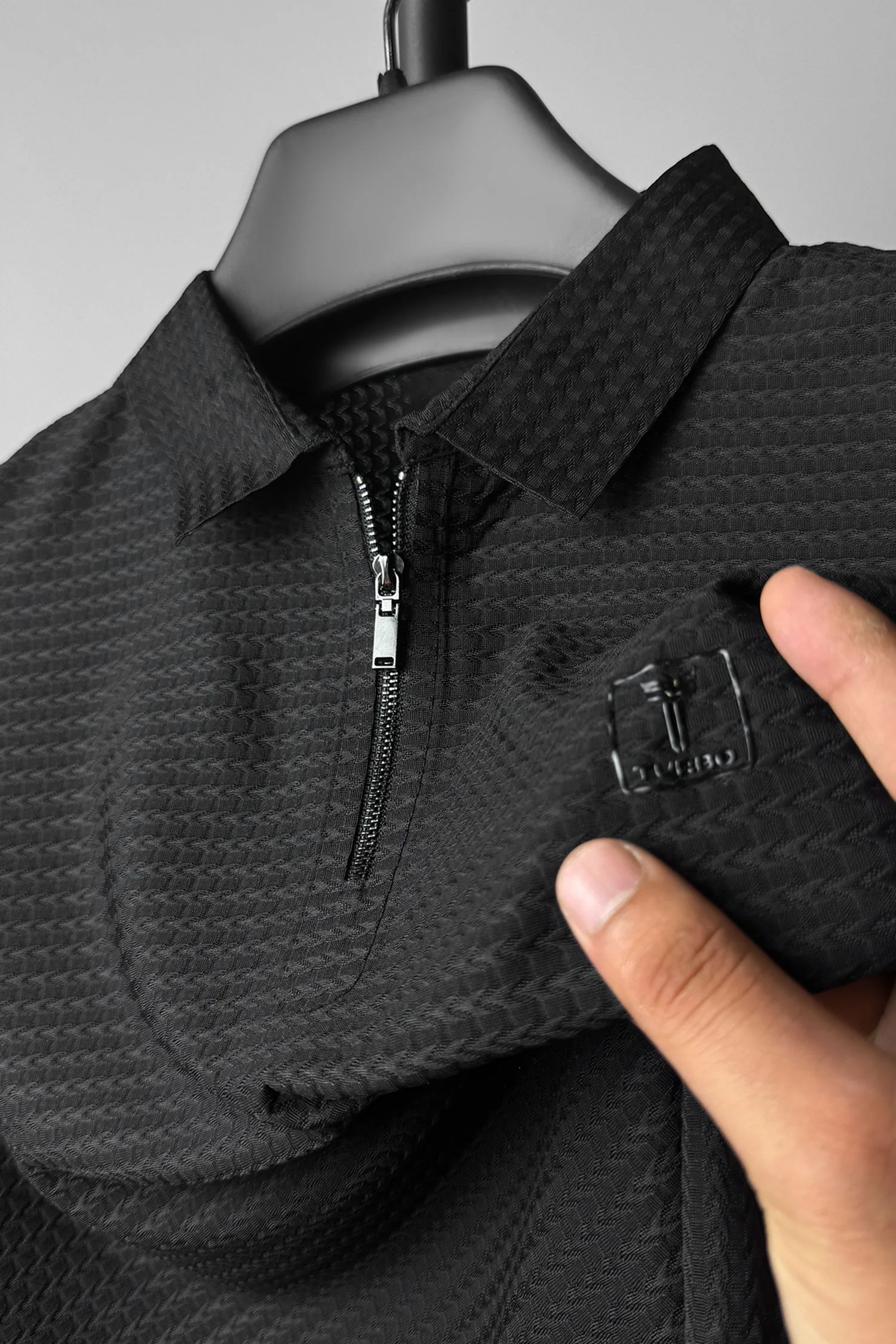 Turbo Elite Weave Textured Zipper Men's Polo Shirt - Image 5