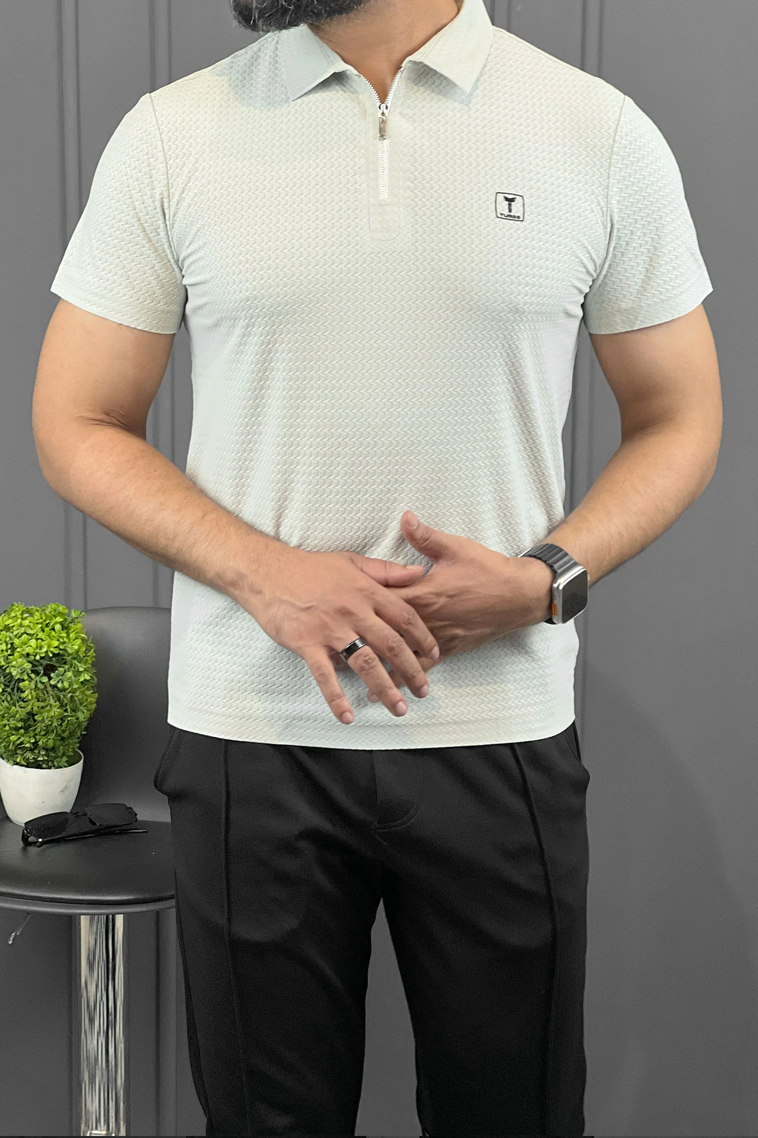 Turbo Elite Weave Textured Zipper Men's Polo Shirt - Image 10