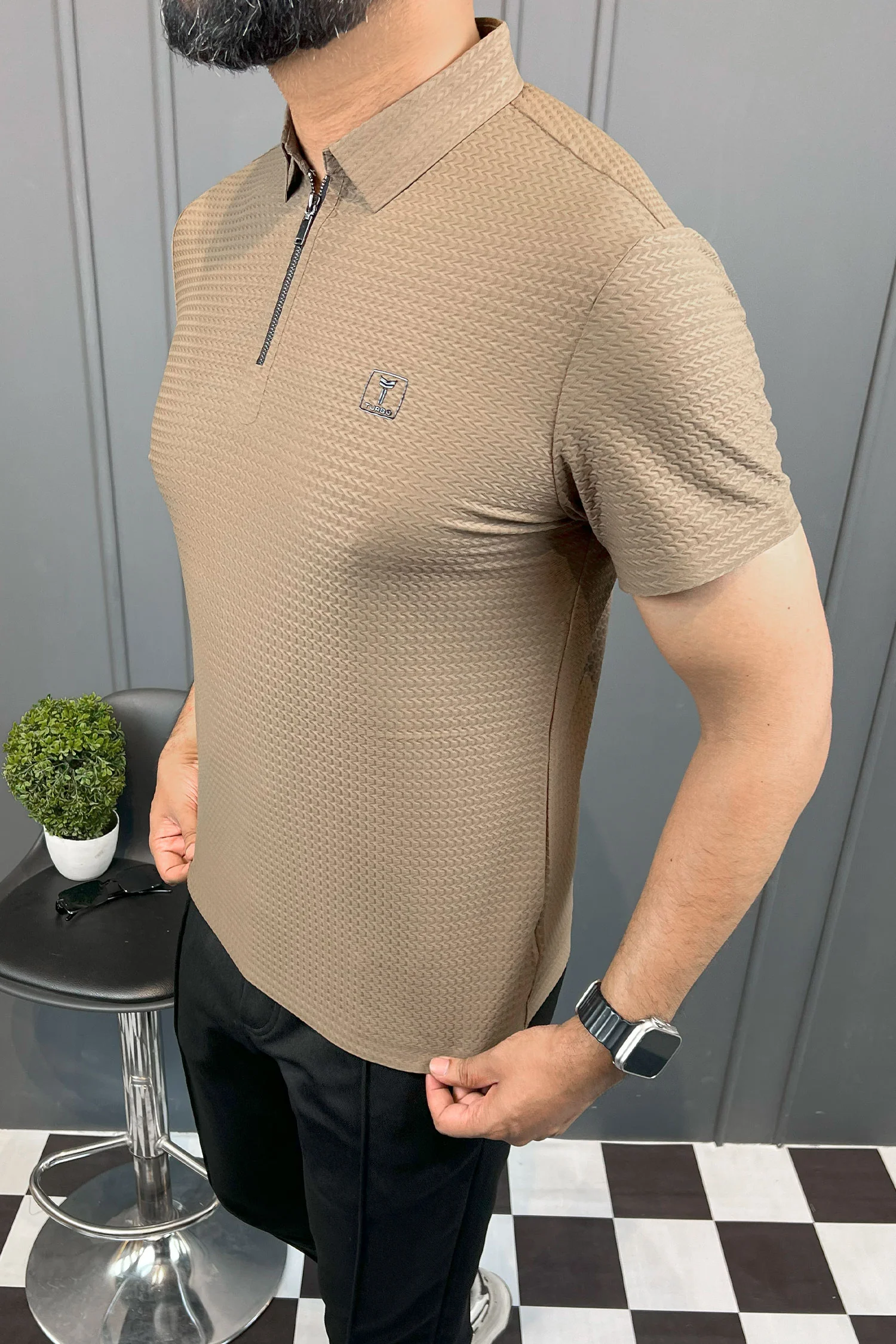 Turbo Elite Weave Textured Zipper Men's Polo Shirt - Image 15