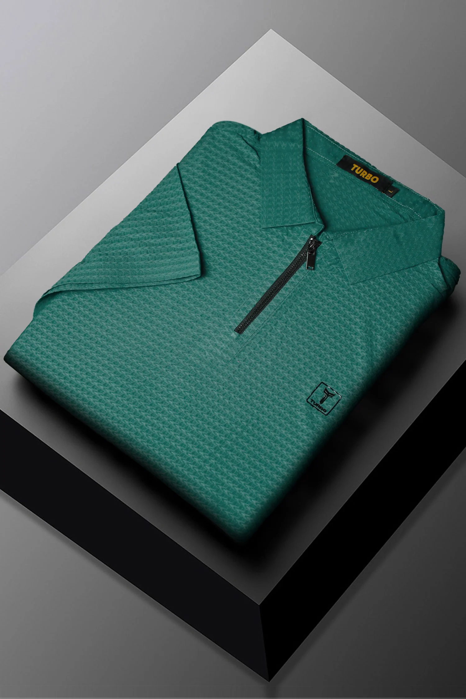 Turbo Elite Weave Textured Zipper Men's Polo Shirt - Image 10