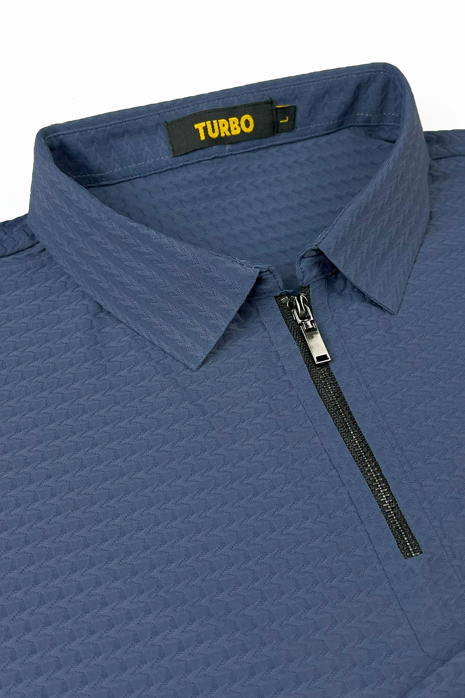 Turbo Elite Weave Textured Zipper Men's Polo Shirt - Image 2