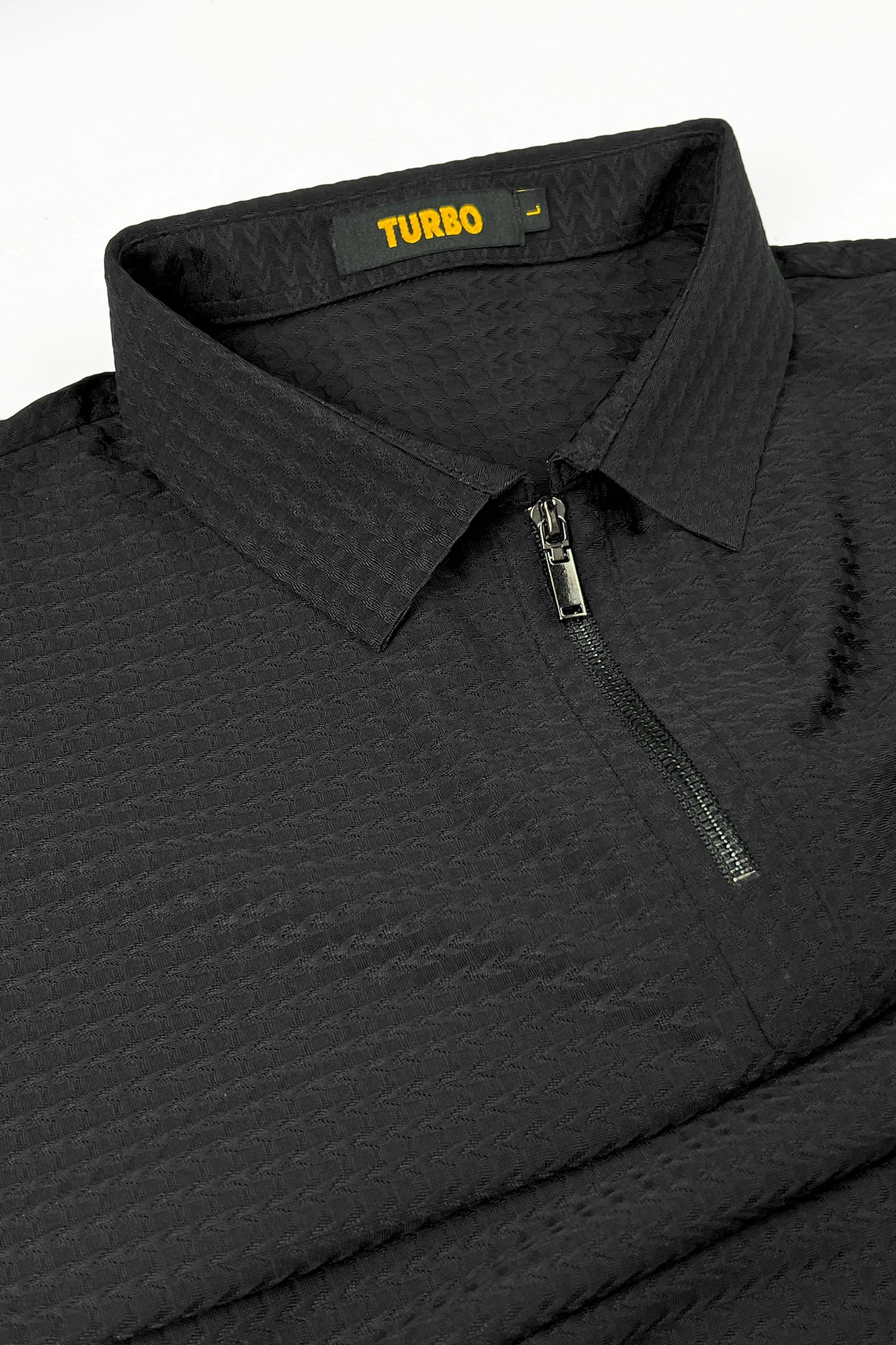 Turbo Elite Weave Textured Zipper Men's Polo Shirt - Image 5
