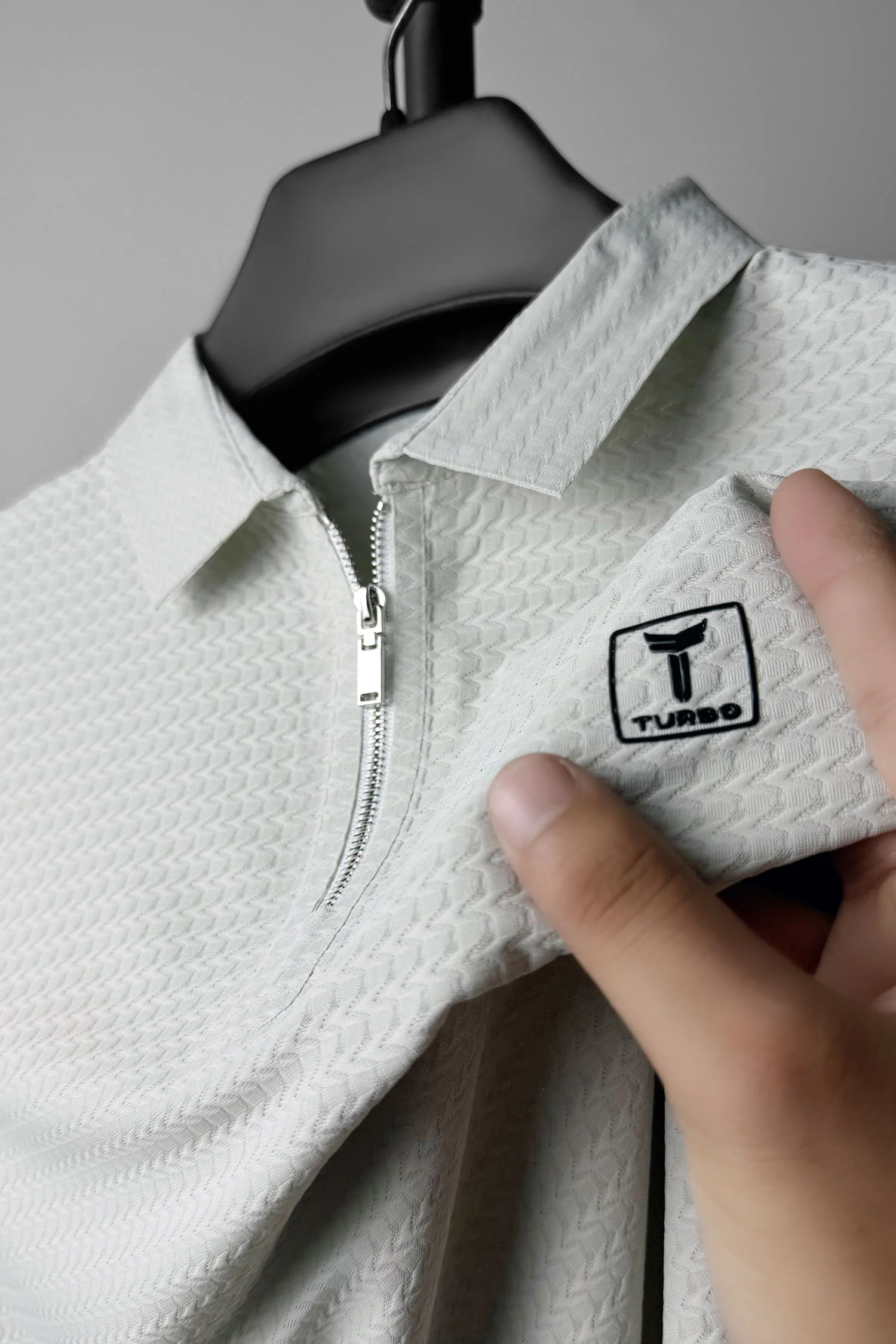 Turbo Elite Weave Textured Zipper Men's Polo Shirt - Image 5