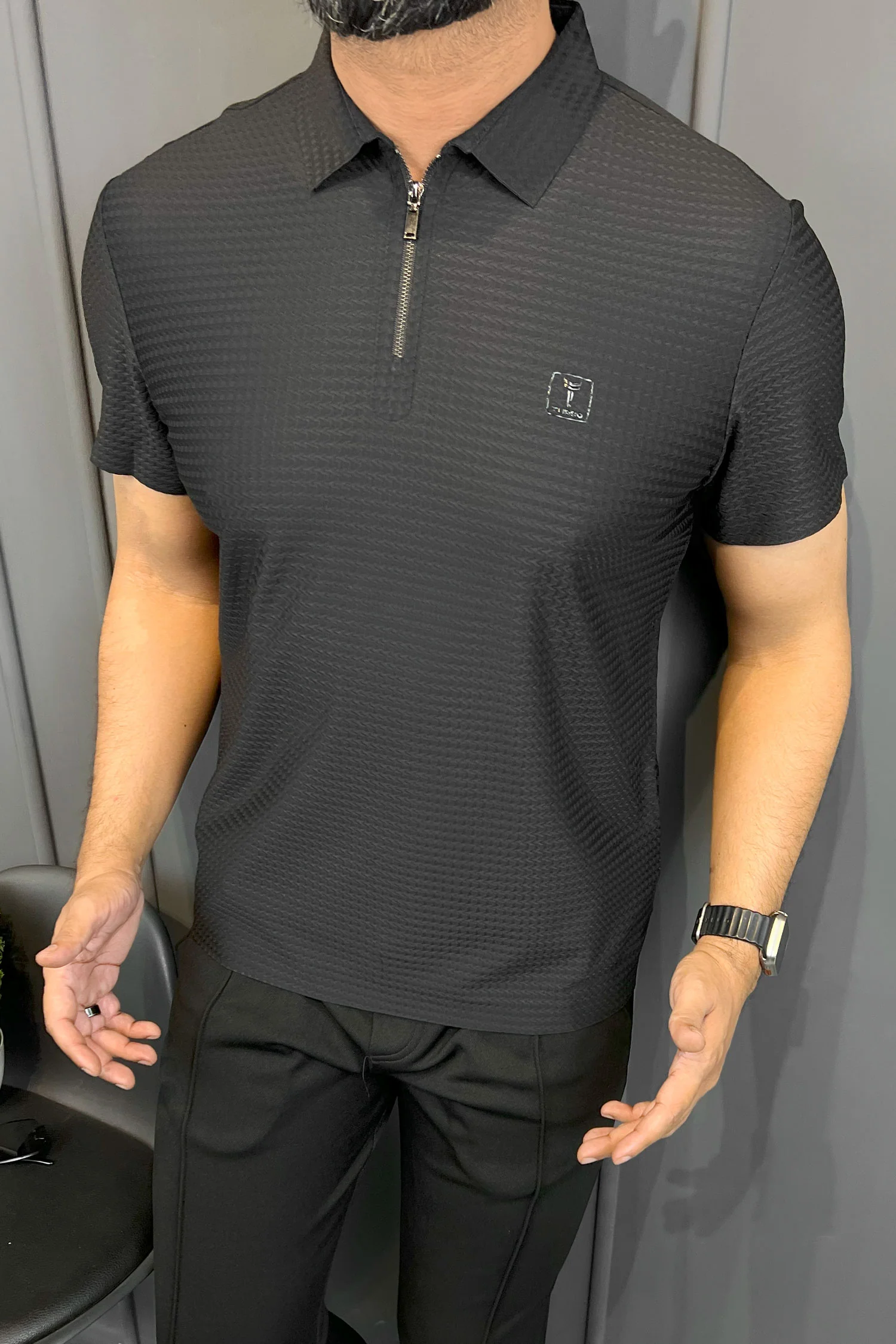 Turbo Elite Weave Textured Zipper Men's Polo Shirt - Image 5