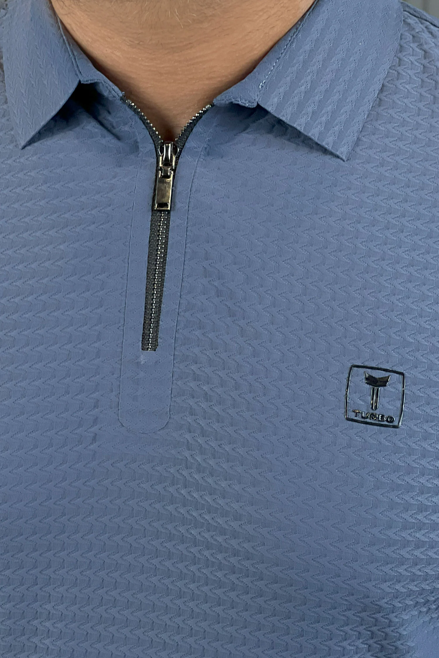 Turbo Elite Weave Textured Zipper Men's Polo Shirt - Image 3