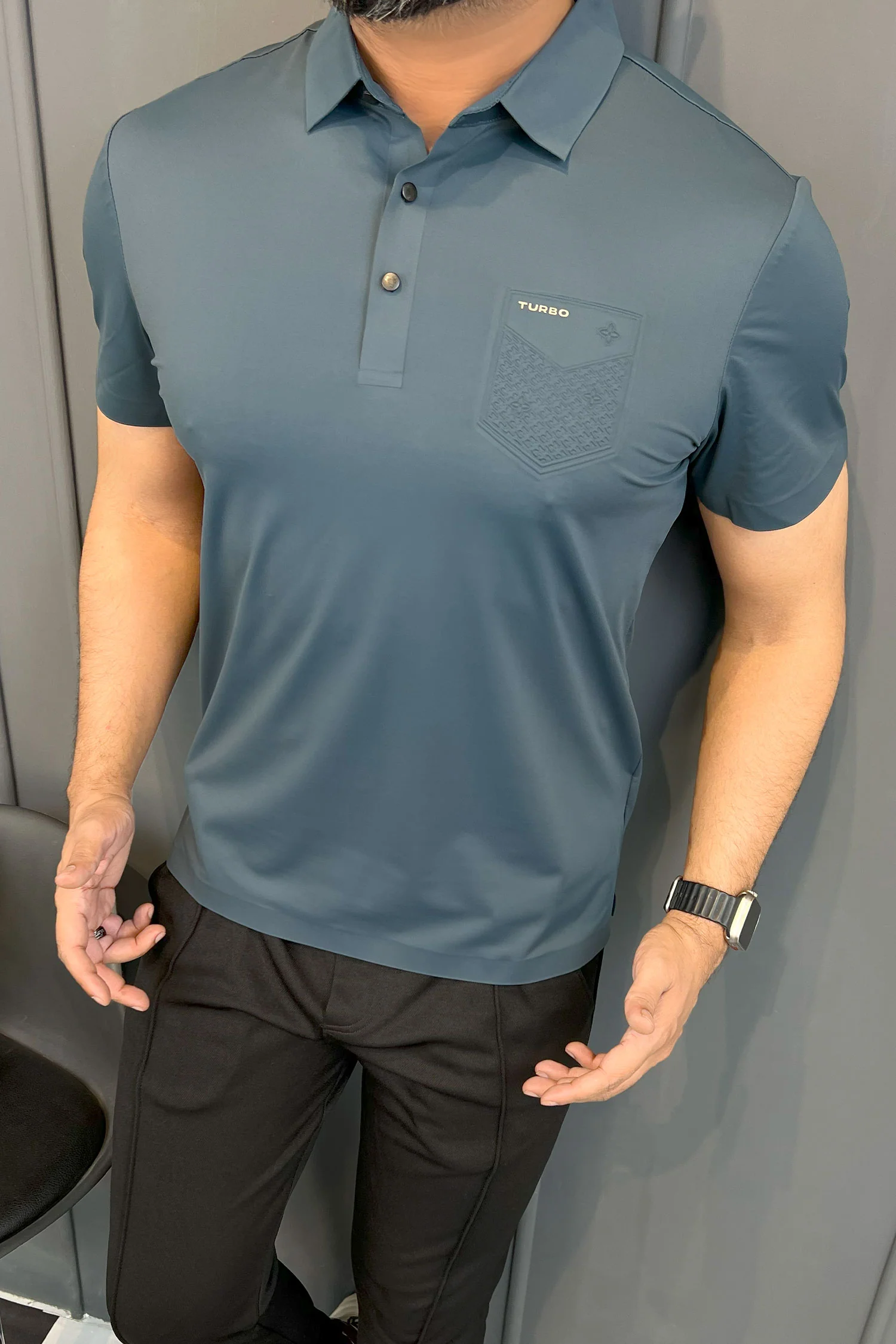 Turbo Embossed Pocket Motif Men's Polo Shirt - Image 14