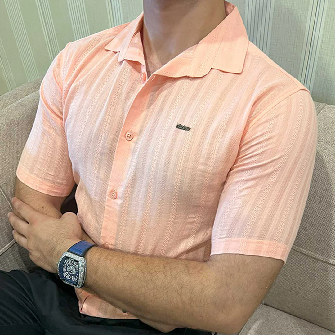Turbo Endless Cool Embossed Casual Shirt In Baby Pink